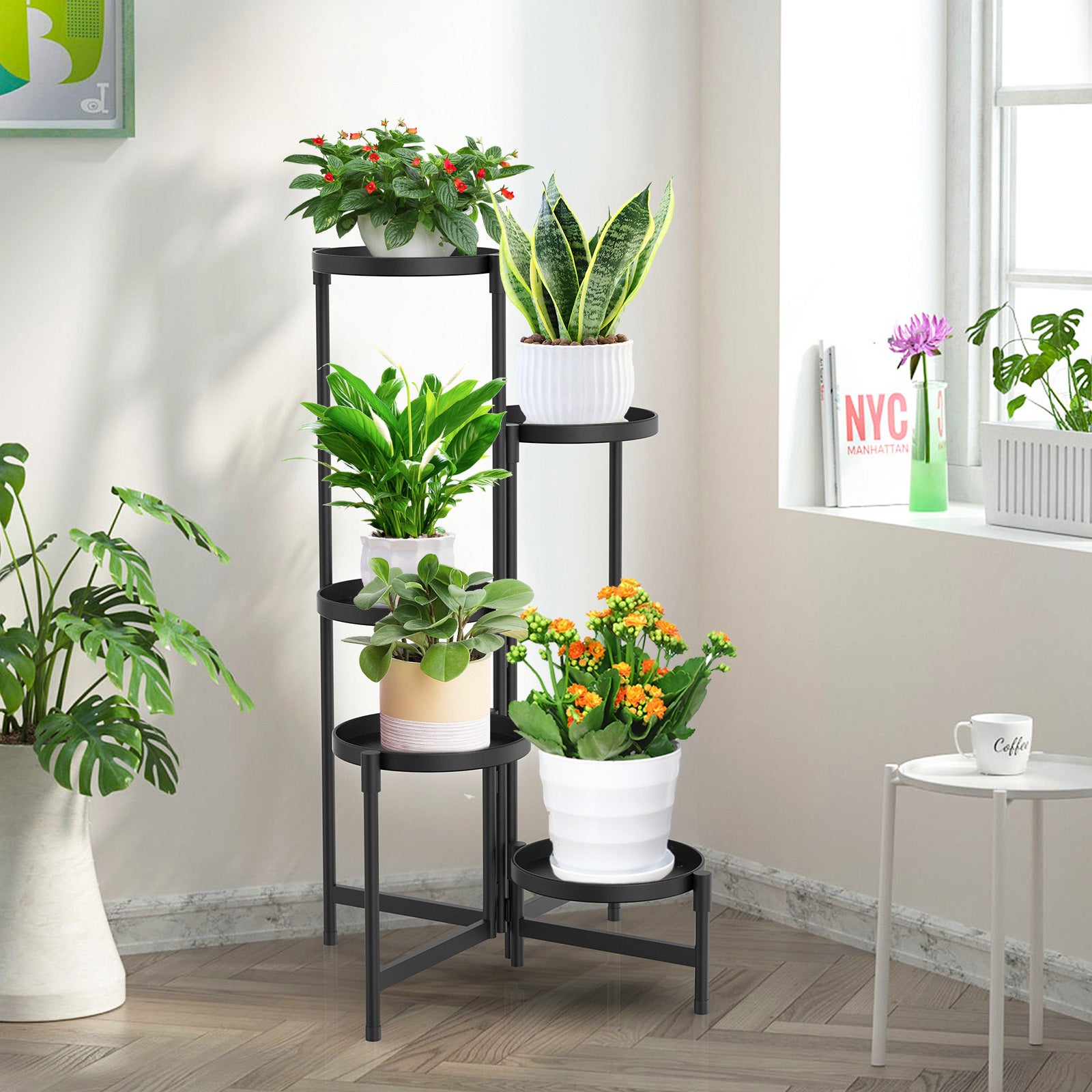 Étagère Métallique 5 Niveaux Design Moderne pour Plantes - Pliable, Résistante & Style Industriel - Idéale Salon, Balcon ou Jardin - Noir - 2