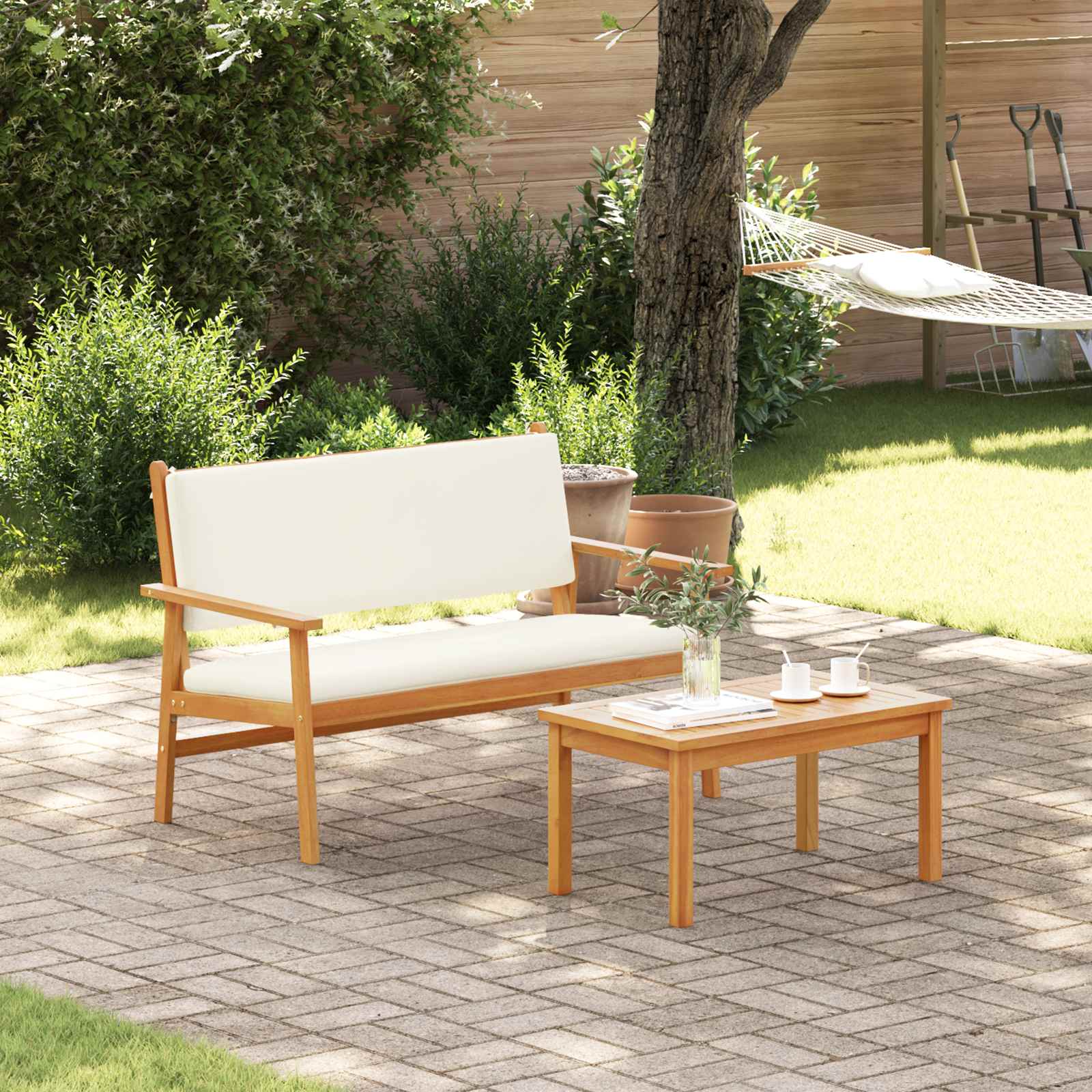 Zestaw Sof na Ogród 2 pcs Kremowa biel Lite Drewno Akacji vidaXL