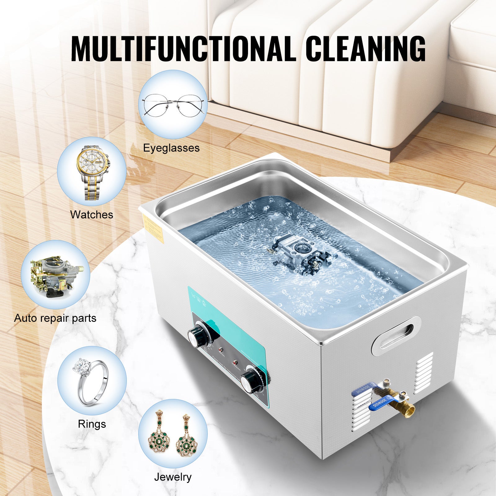 Nettoyeur à ultrasons 22 L,SucceBuy bouton de commande professionnel avec chauffage et minuterie,acier inox 304 - 7