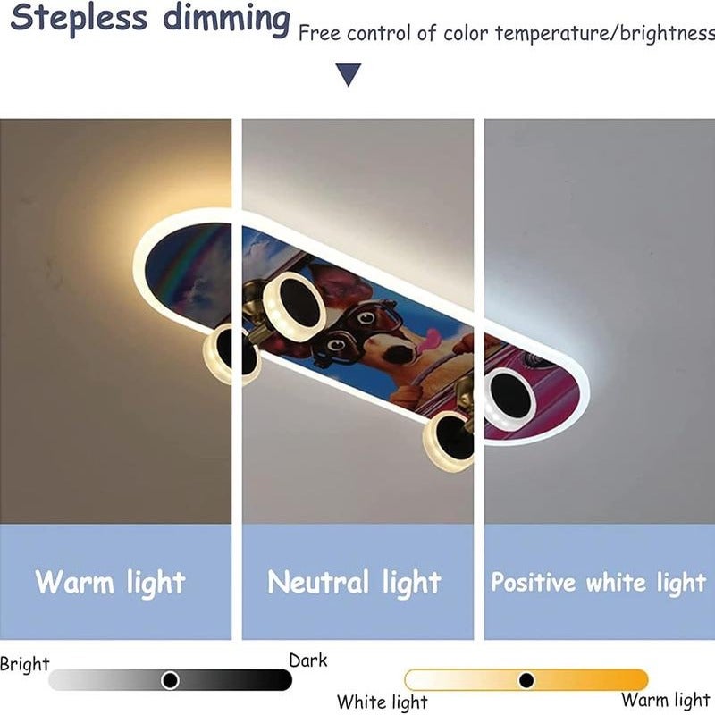LED ceiling light, children's skateboard model D, dimmable with remote ...