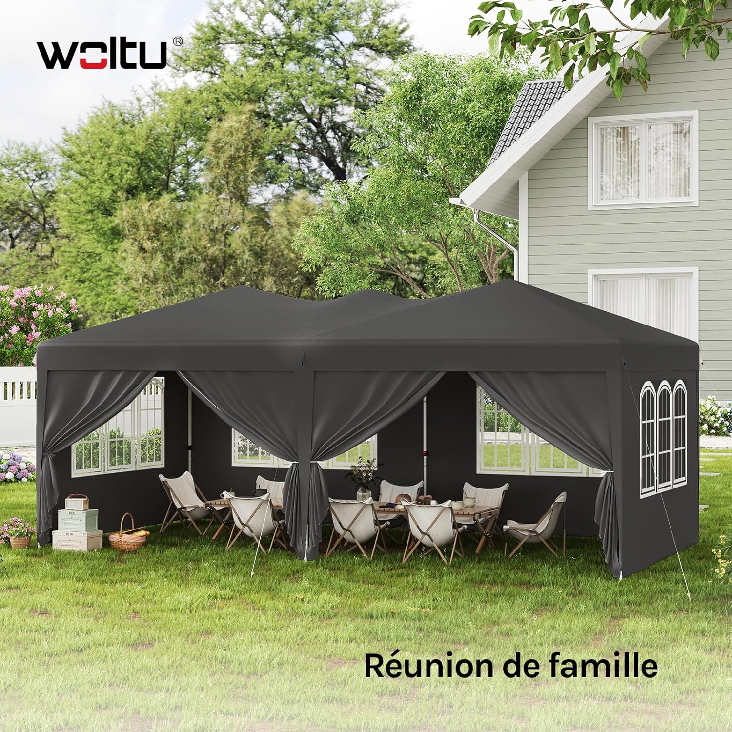 Tonnelle de Jardin Extérieur 3x6m, Barnum Pliant avec 6 Parois Amovibles, Système Pop-up, Gris, WOLTU - 2