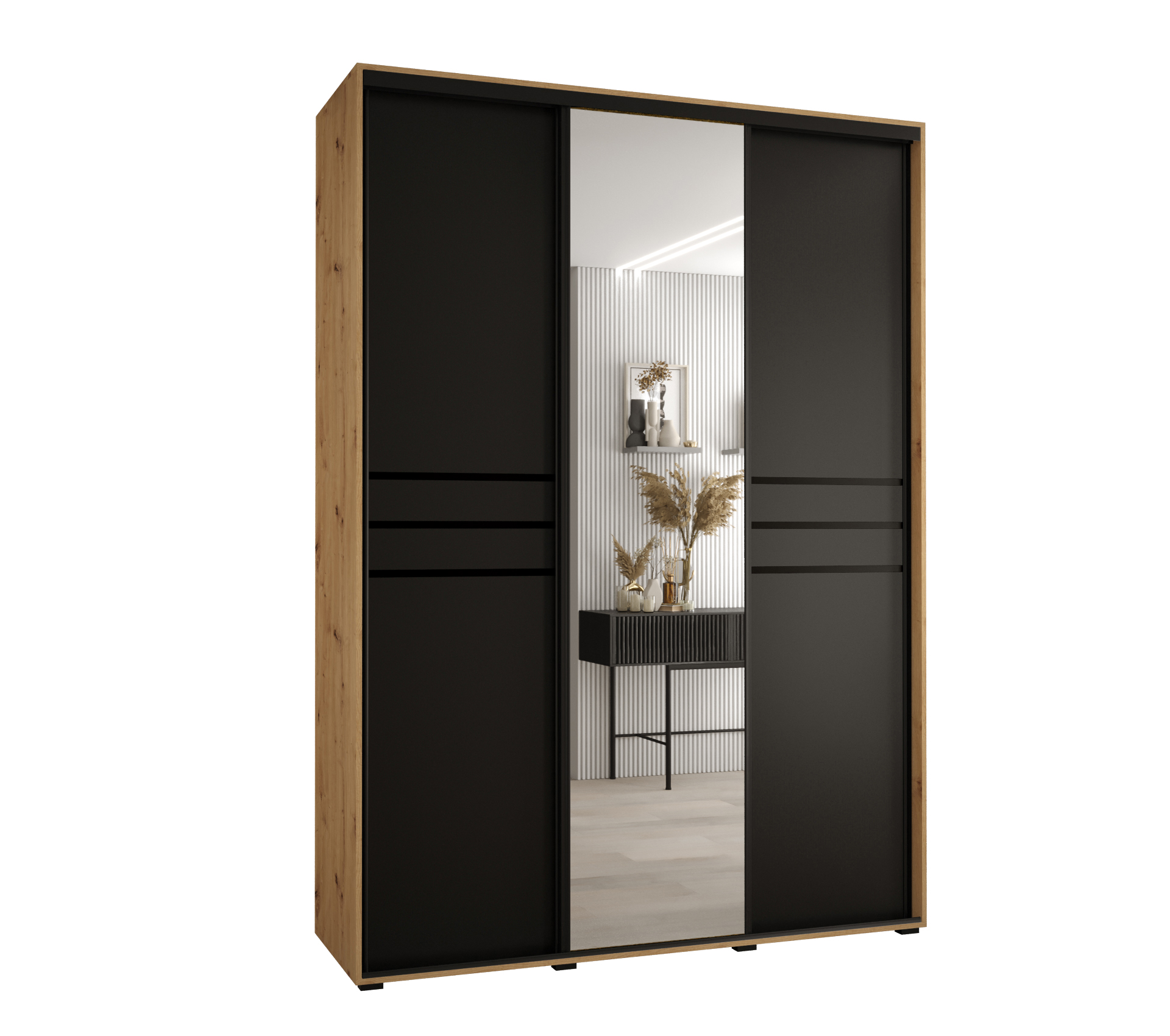 Szafa przesuwna z lustrem wysoka Davos 11 170 x 45 x 235,2 cm artisan + czarny + u. czarny - Abiks Meble