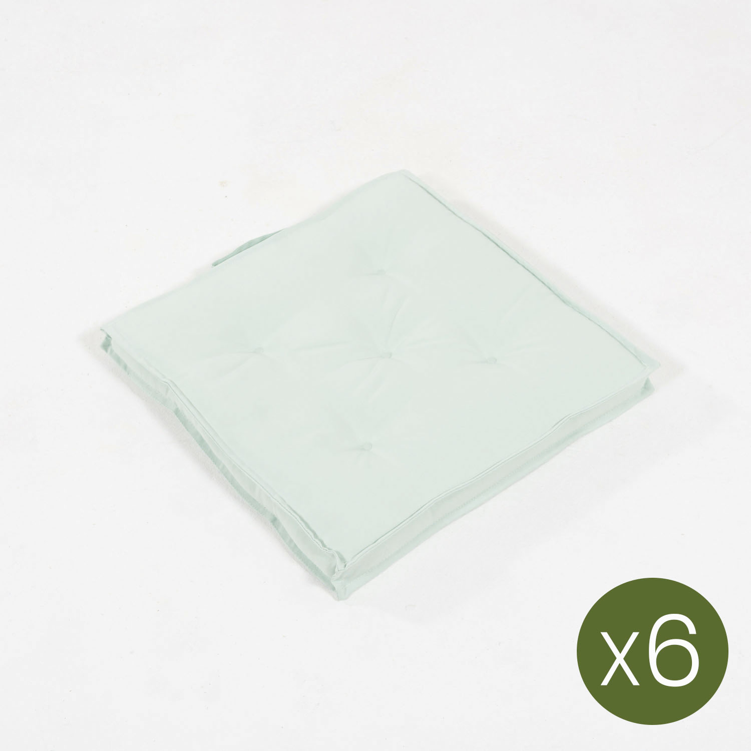 Pack 6 cojines Repelente al agua, Tratamiento para el exterior, Poliéster 180 gr, Color Verde claro, 42 cm x42 cm x5cm - 3