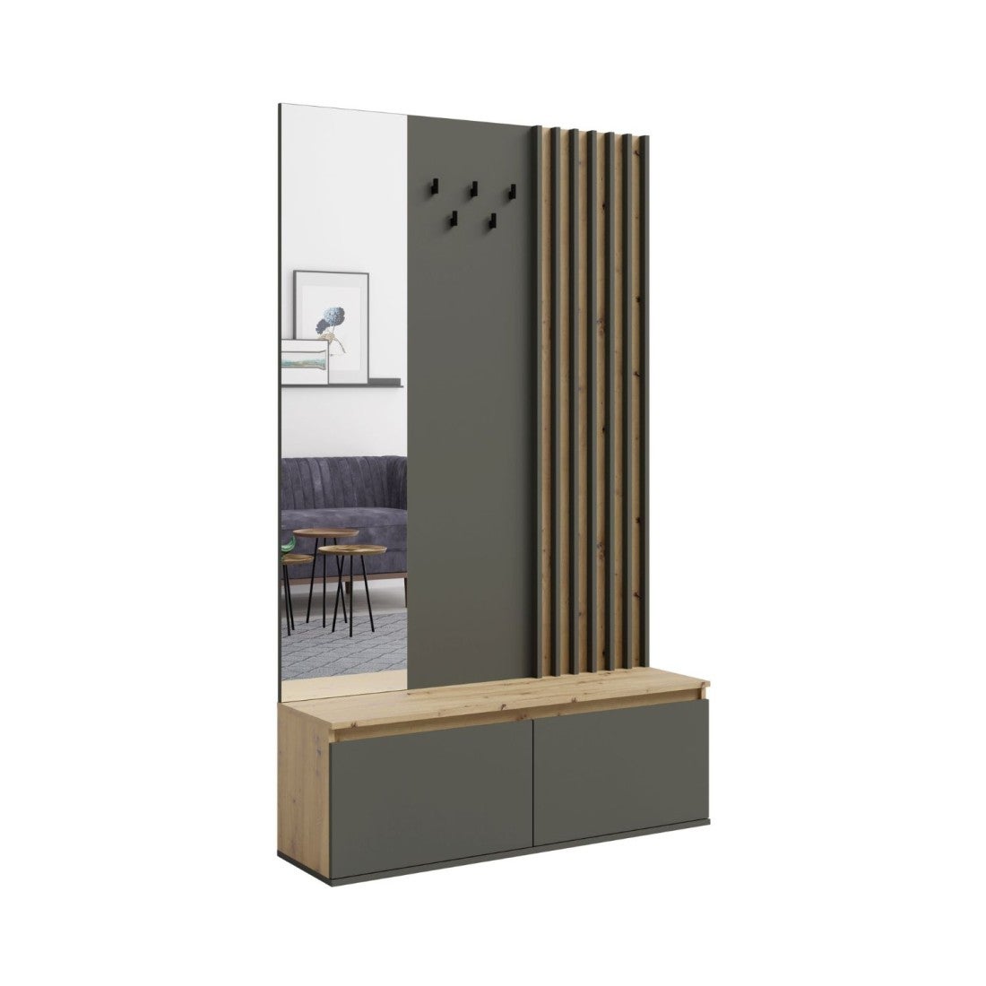 Ensemble meuble d'entrée avec porte-manteau et miroir + commode - Collection NEMO - 3