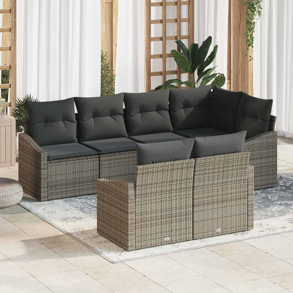 Zestaw Sof z poduszką 7 pcs Szary polirattan vidaXL