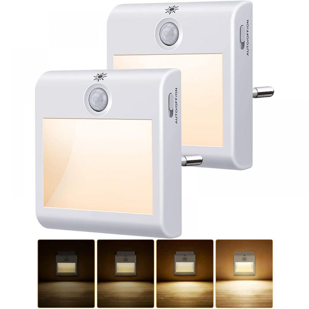 Luce Notturna Da Presa Con Sensore - 2 Pezzi, 3 Modalità E Dimmerazione, LED Per Camera E Corridoio - Foto 2