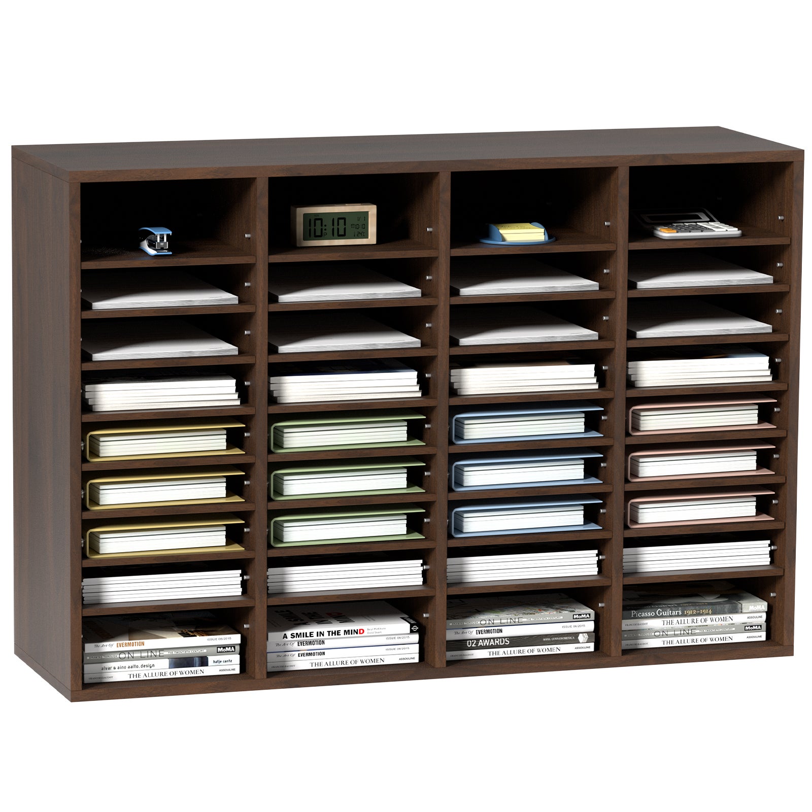Taca na listy 36 przegródek organizer wykonany z MDF, taca na dokumenty vintage brown 997 x 305 x 680 mm, schowki uchwyt na biurko przechowywani VEVOR