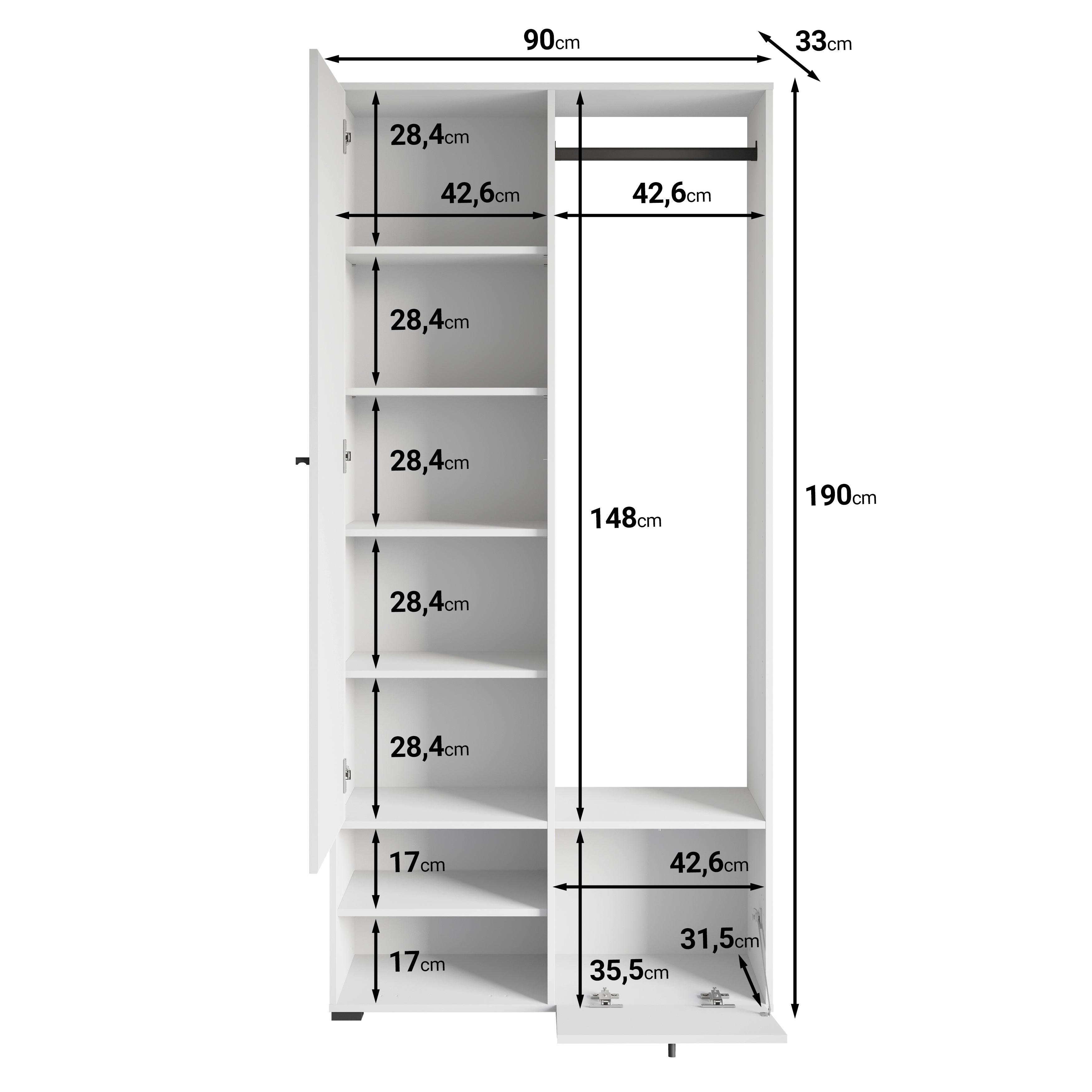 Minio go for it, Ensemble vestiaire DAFNI avec miroir 90x190x33, artisan/noir - 7