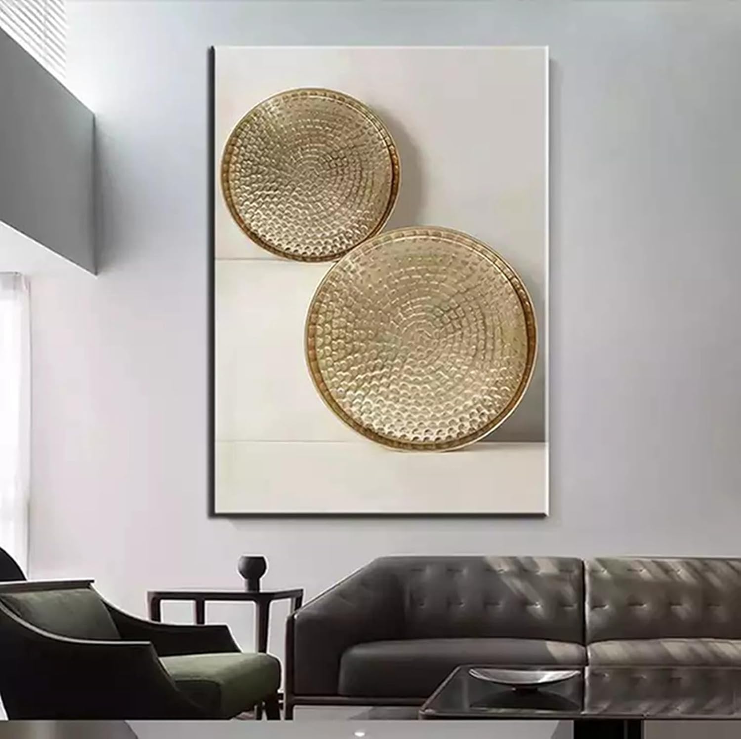 Tableau mural 3 pièces moderne sur toile non tissée - Beige abstrait moderne - Marbre géométrique - Sans cadre (50 x 70 cm) - 4