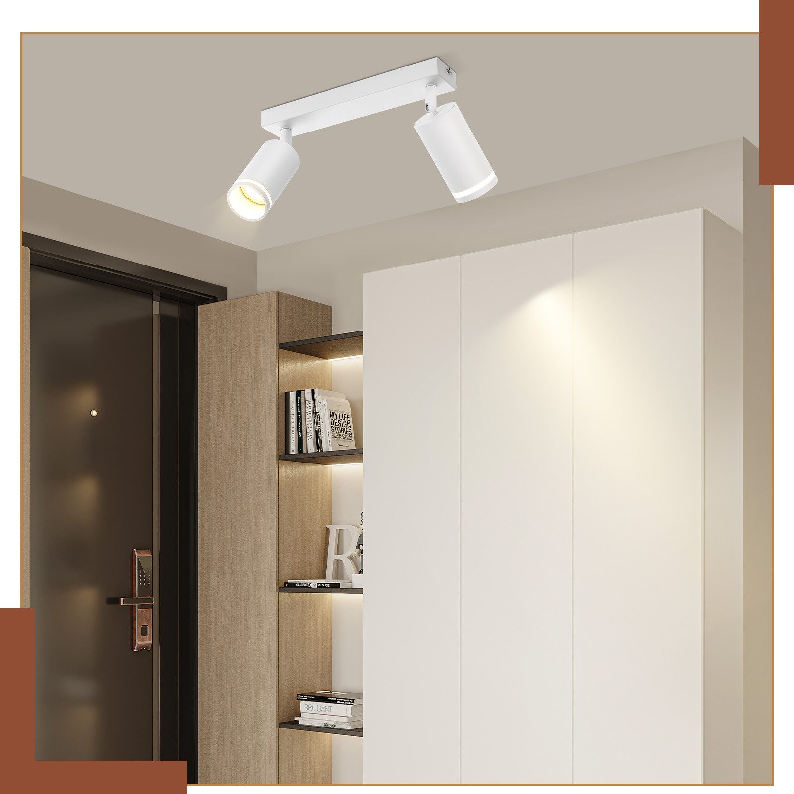 NETTLIFE Plafonnier LED 2 flamme - Blanc Plafonnier GU10 Spot pivotant Applique murale en bois Spot mural pour salon chambre Sans ampoule - 9