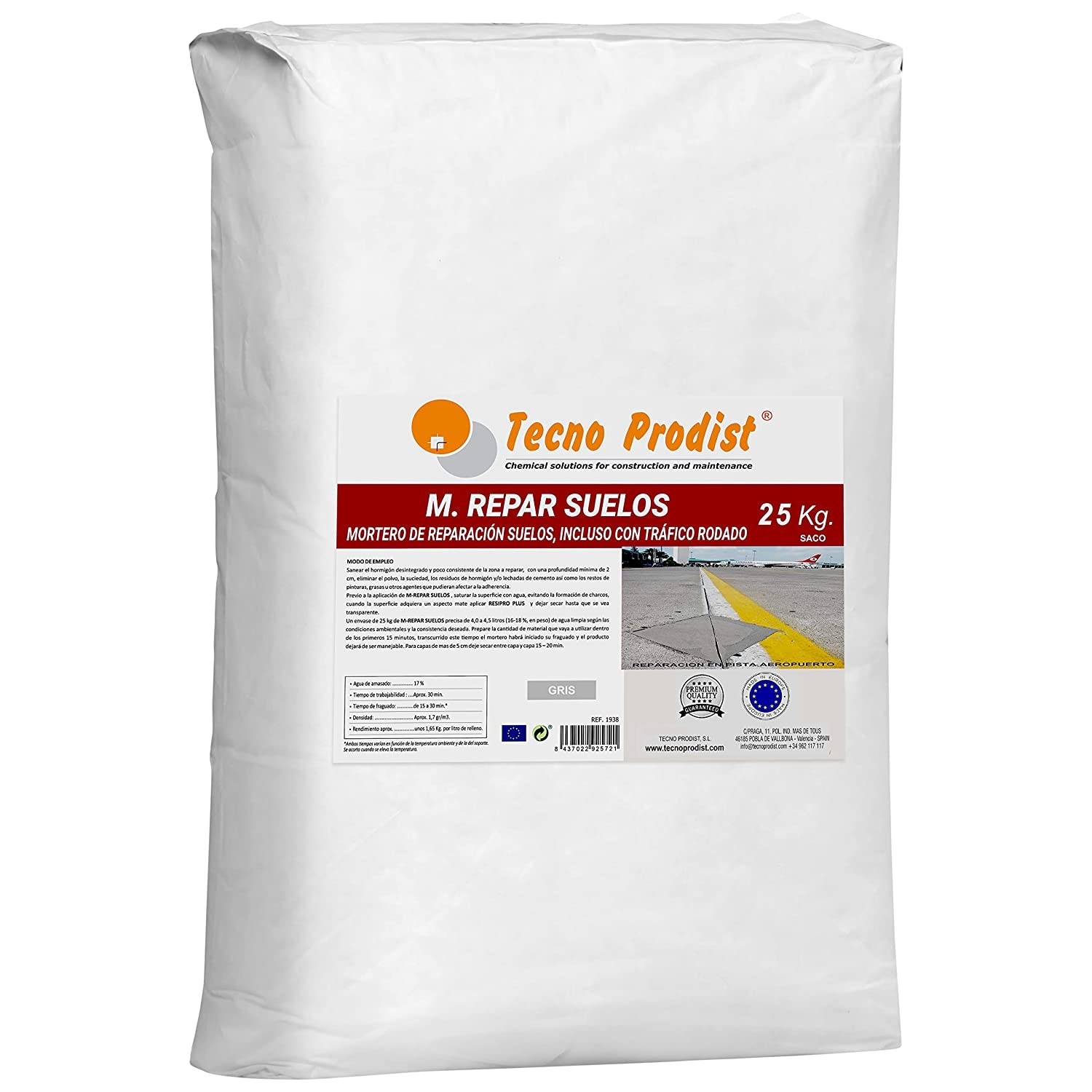 Mortero estructural para suelos de hormigón o cemento, incluido el tráfico rodado (trabajable en 2 horas) m-repar suelos gris - saco de 25 kg