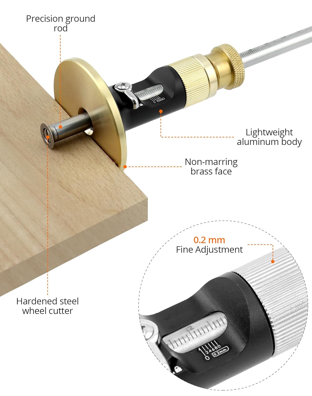 Trusquin de Traçage avec Fonction de Micro Réglage - Trusquin de Menuisier pour le Traçage et la Mesure de Profondeur - Lecture Métrique de 12 cm - 2