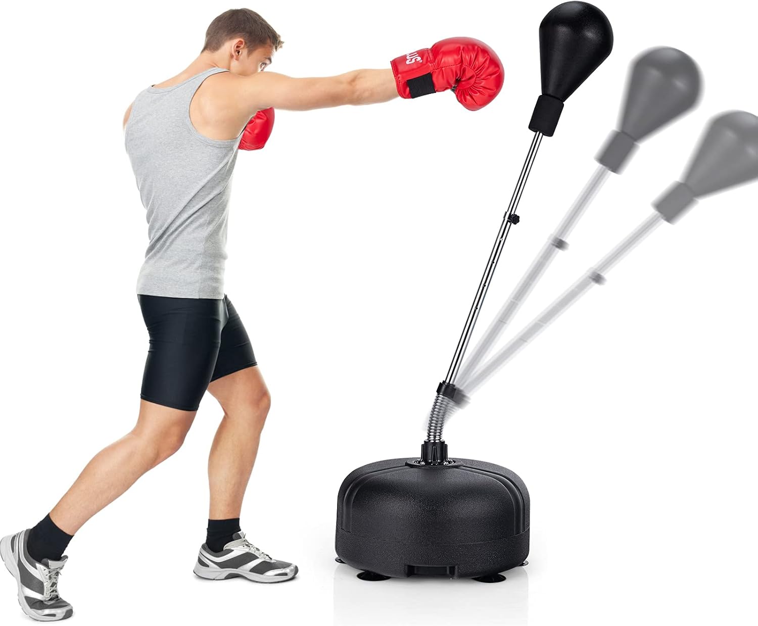 Worek Treningowy dla Dorosłych i Dzieci, Worek Bokserski z Rękawicami, 4 Poziomy Regulacji Wysokości, Trening Mieszanych Sztuk Walki