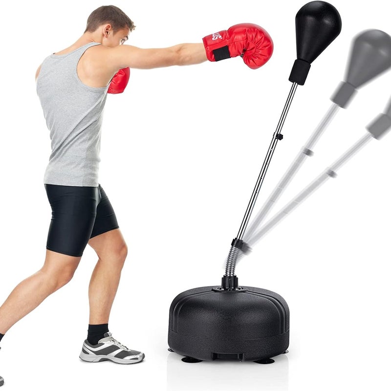 Worek Treningowy dla Dorosłych i Dzieci, Worek Bokserski z Rękawicami, 4 Poziomy Regulacji Wysokości, Trening Mieszanych Sztuk Walki