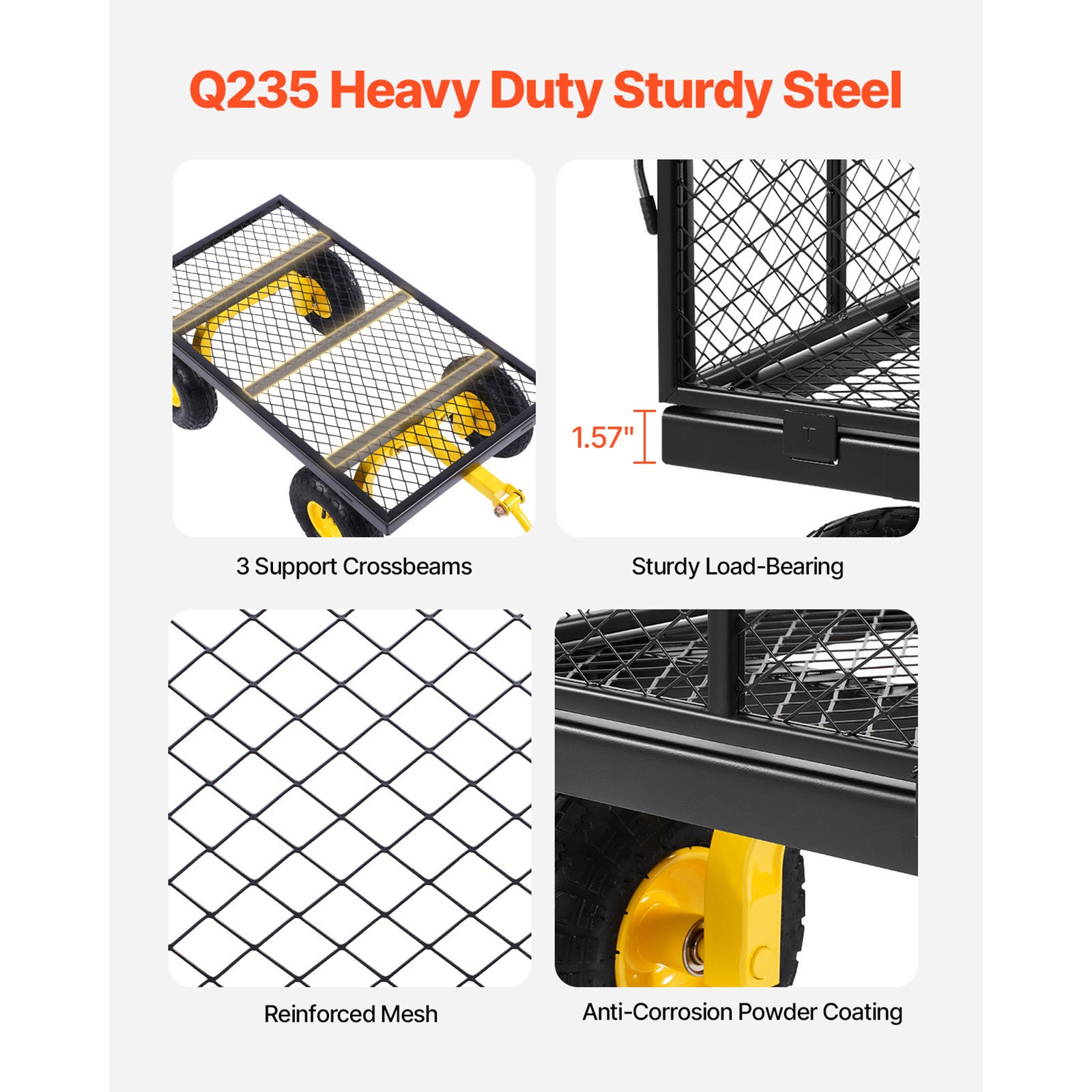 Carro Jardim em Aço,Capacidade SucceBuy 408 kg,Pneus de 25 cm,Painéis Laterais Removíveis Malha,Plataforma Convertível,Manípulo Giratório a 180° - 6