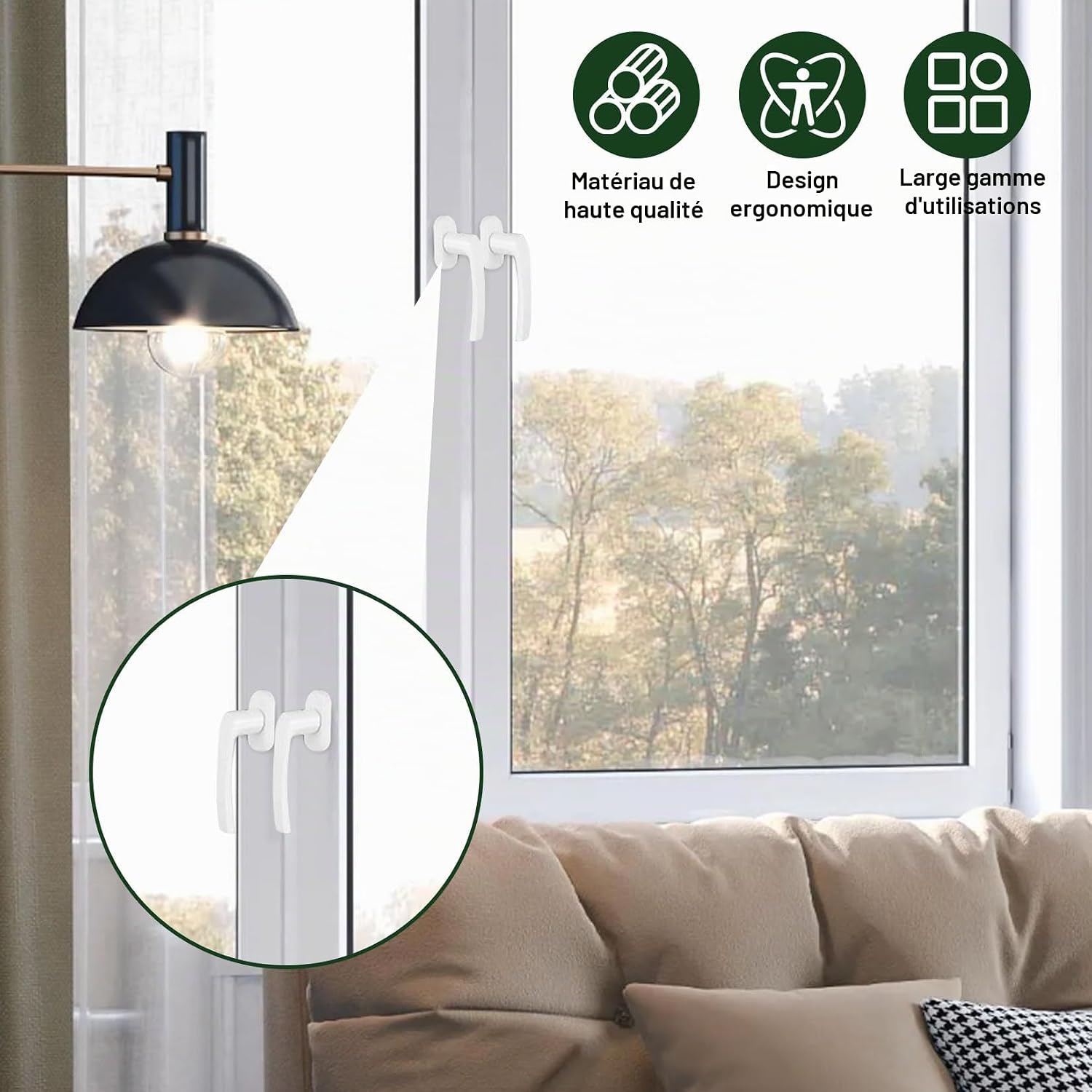 Poignées fenêtre alu blanc, 2 pièces, avec serrure sécurité PVC | Leroy ...