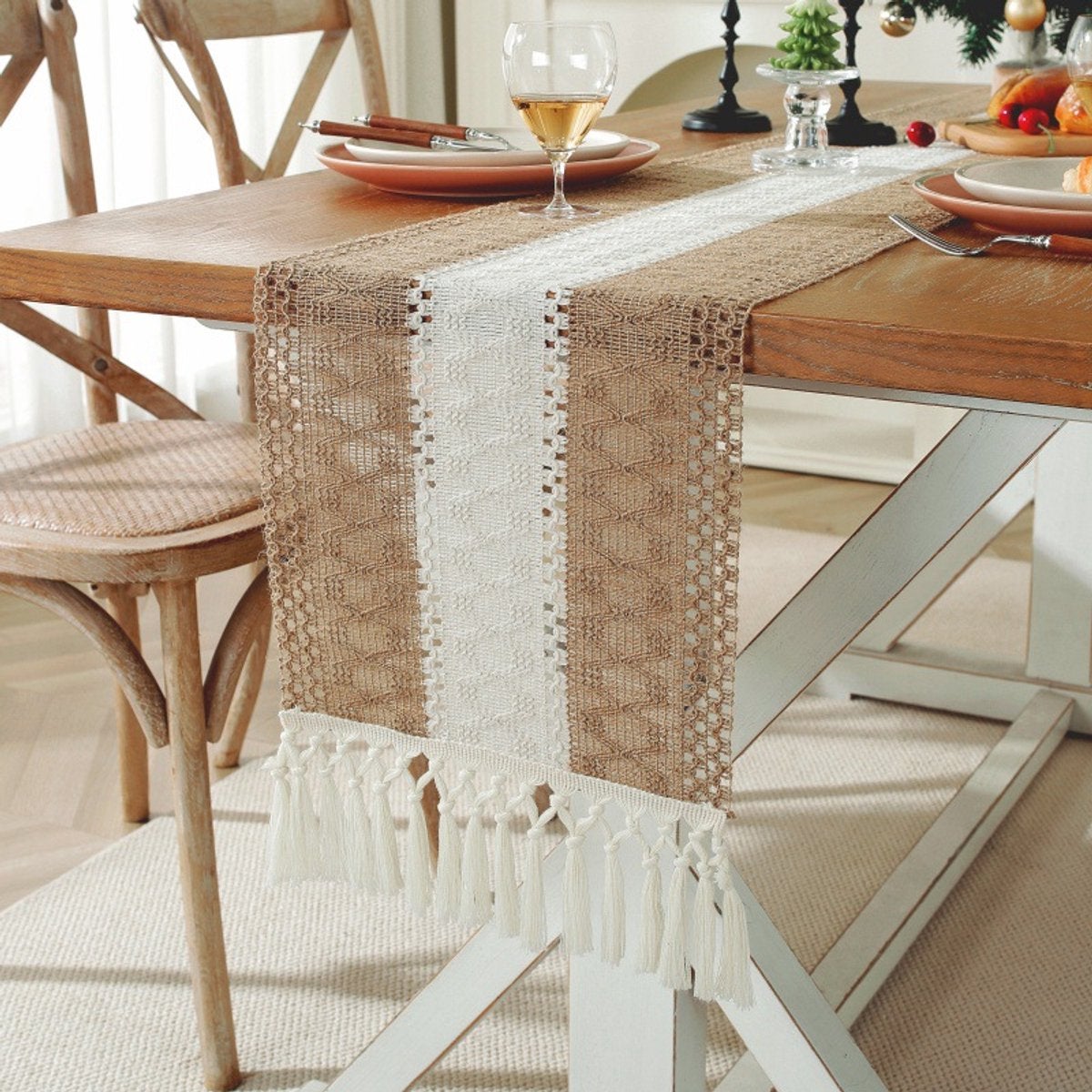 Bestenrose - Runner da tavolo, tovaglia, decorazione a 2 lati, in cotone e lino, classico, decorazione per sala da pranzo, feste, vacanze, 32 x 180
