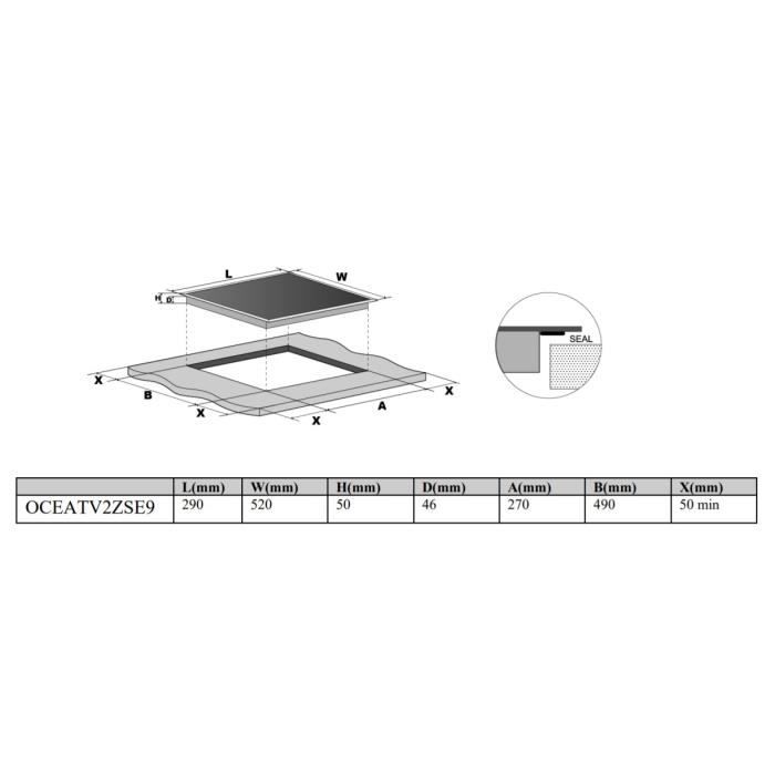 Plaque de cuisson vitrocéramique OCEANIC - 2 foyers - 2900W - commandes sensitives - 4