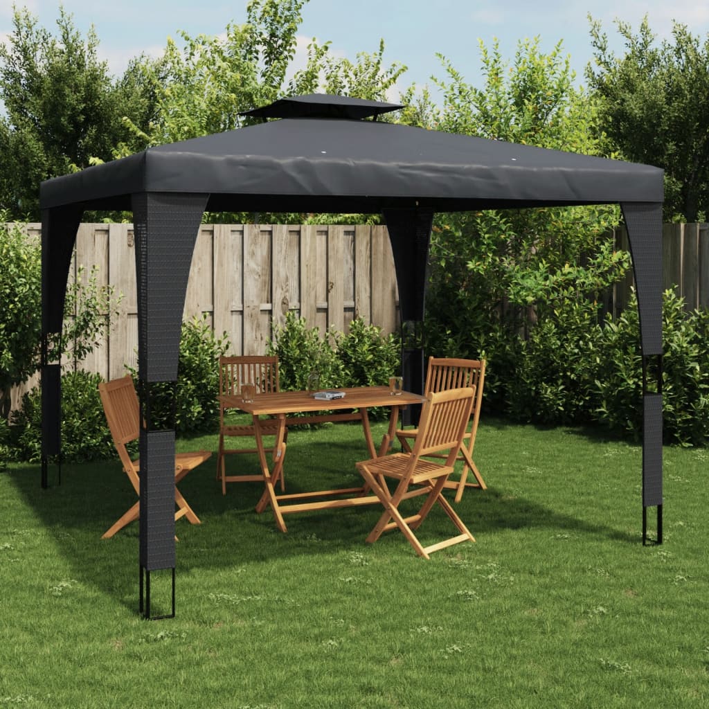 Gazebo com telhado duplo 3,98x2,98 m aço antracite CFW310778 - 2