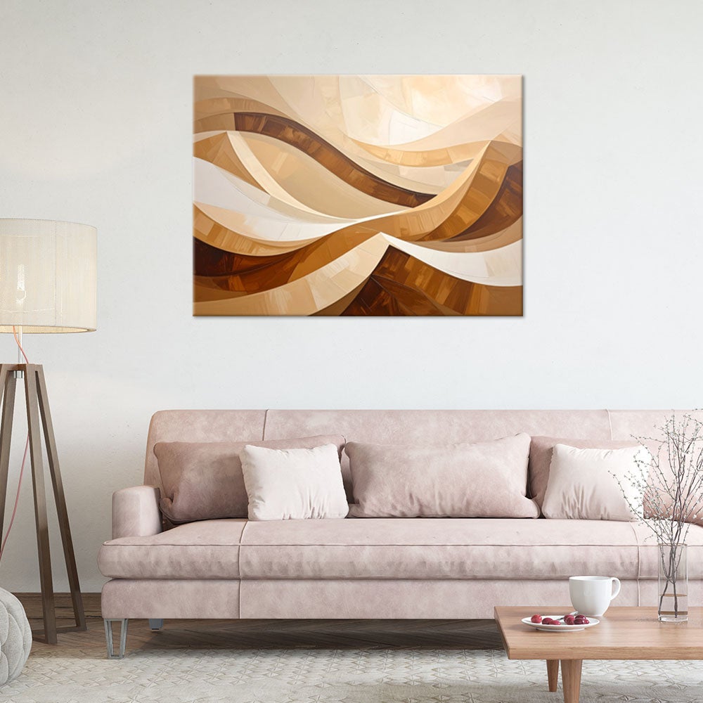 Obraz do salonu sypialni biura loftu, Abstrakcyjne fale pastelowy beżowy 90x60 - 2