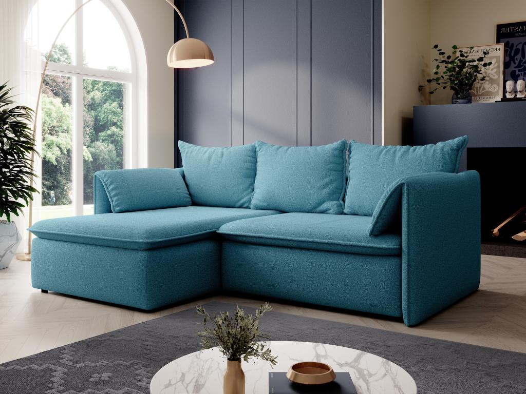 Sofá cama esquinero izquierda en tejido texturizado azul teodora