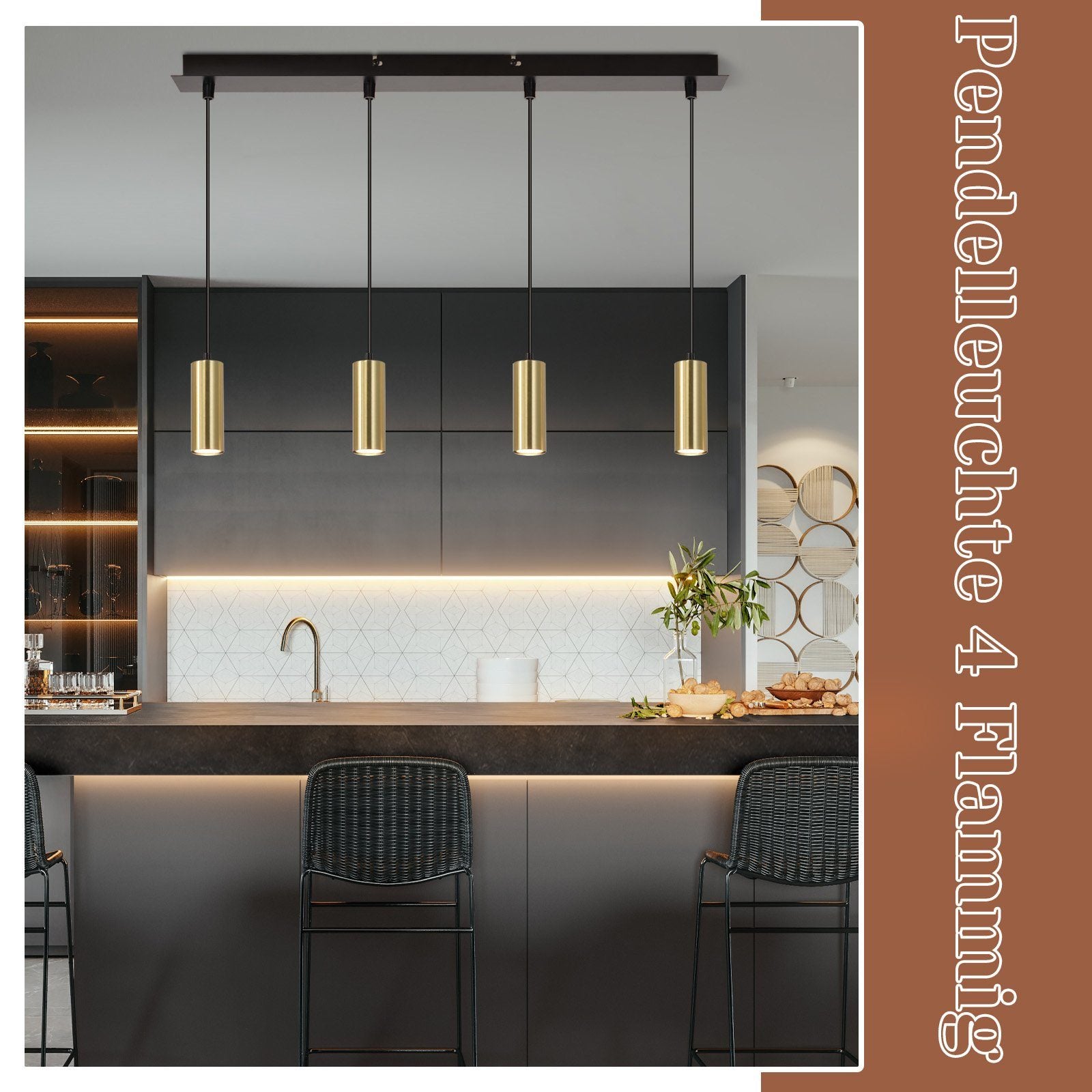 ZMH Suspension Lustre Doré GU10 Retro 170cm métal 4 lumières style industriel - 8