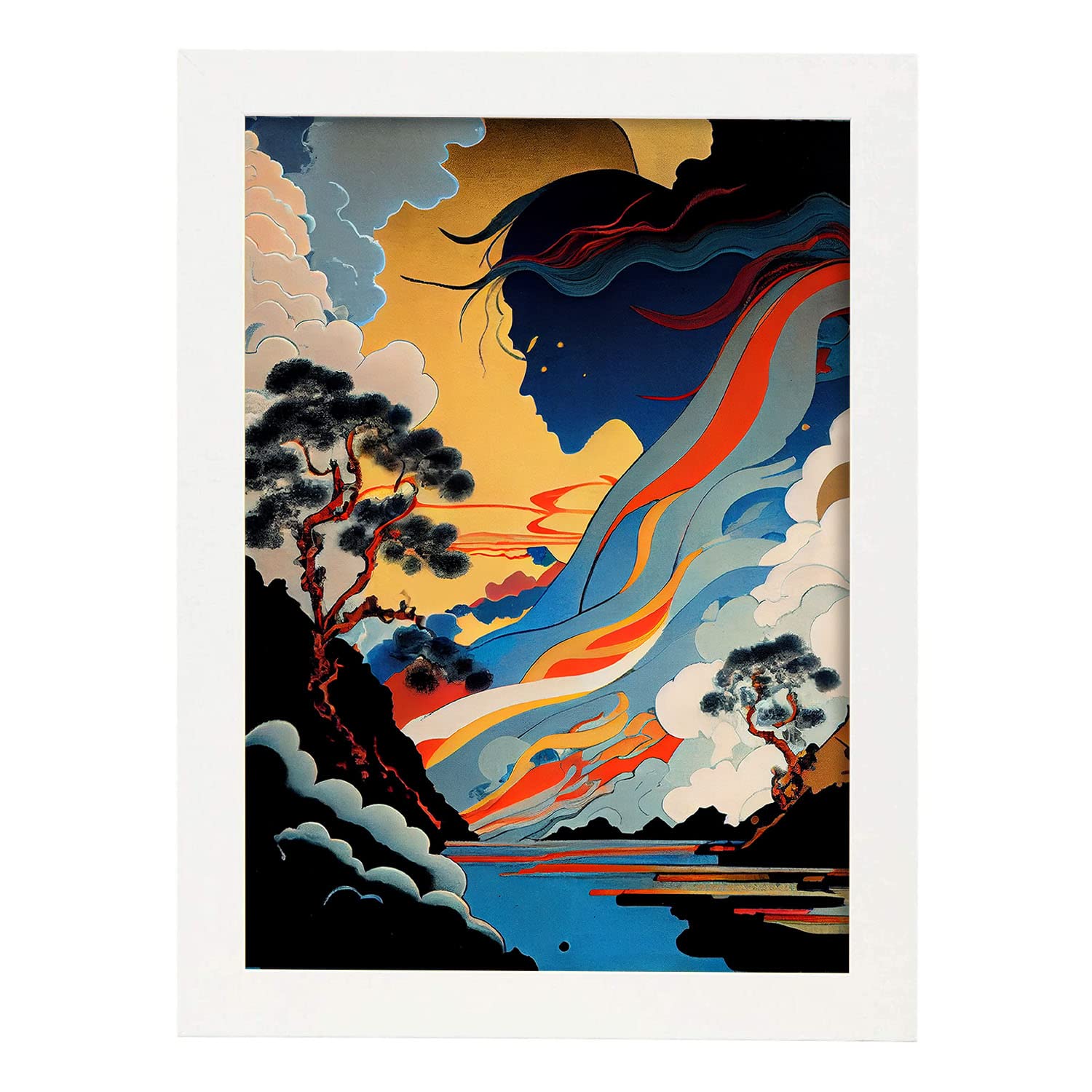Nacnic poster madre naturaleza en el estilo de arte japonés ukiyo paisajes abstractos y suren ilustraciones de arte oriental a3 marcos blanco