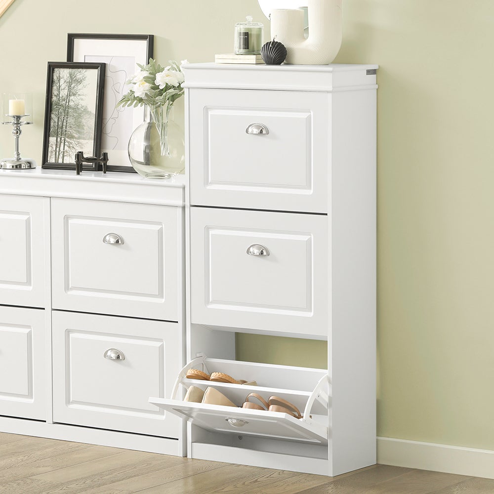 SoBuy Meuble à Chaussures Armoire à Chaussures avec 3 abattants, 12 Paires, Blanc, FSR94-W - 2