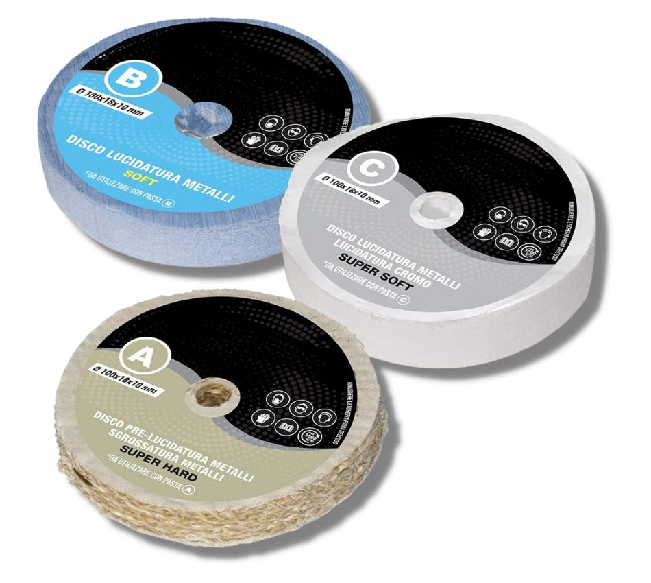 Kit Dischi Lucidatura Lux Metal 100mm - 3 Pezzi Per Metalli, Legno E Plexiglass - Foto 7