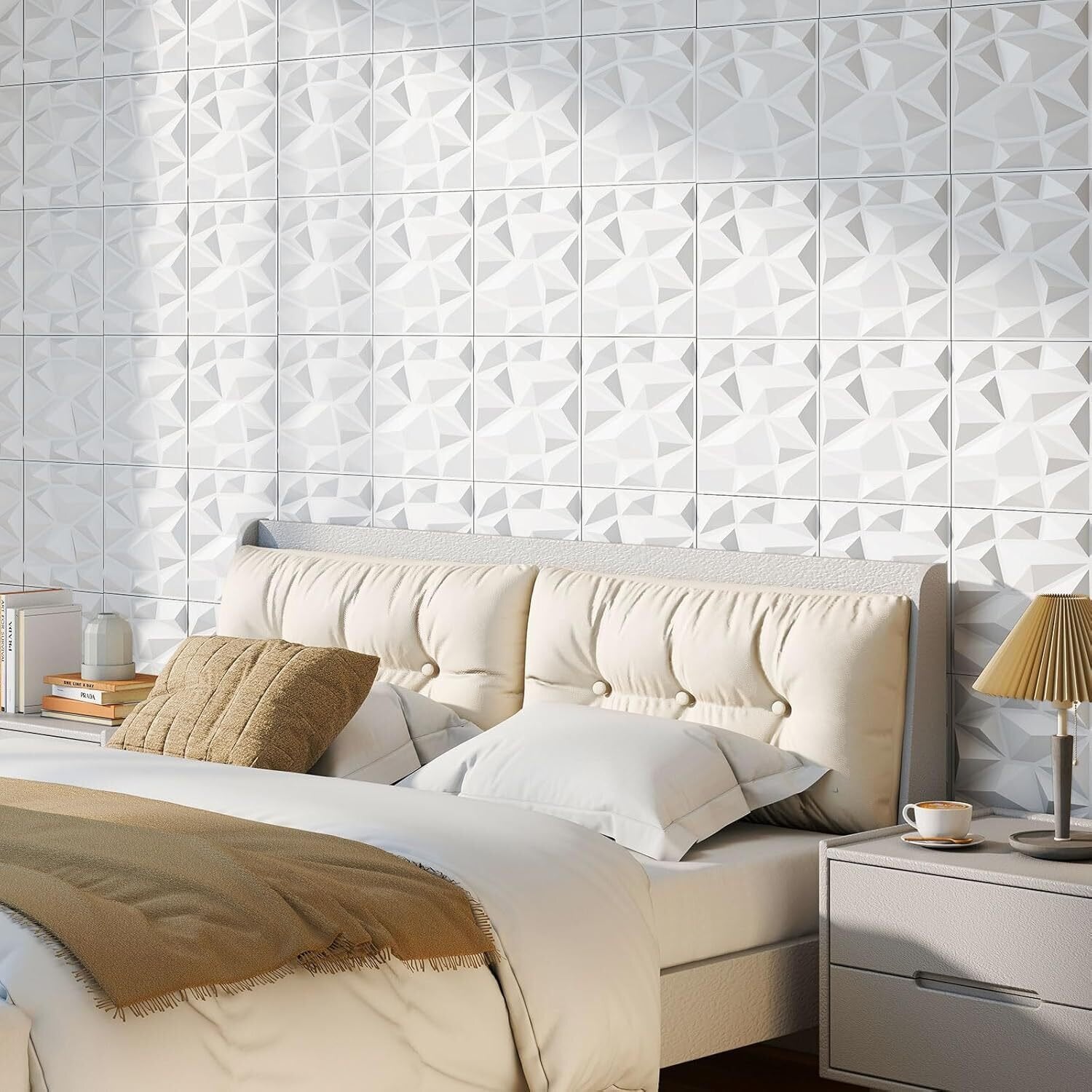 40x/10m² Panele Ścienne 3D, Okładzina Ścienna z Kwadratowych Paneli Wewnętrznych 50x50 cm z PVC, Ognioodporna z Akcentem Diamentowym do Wycinania - 2
