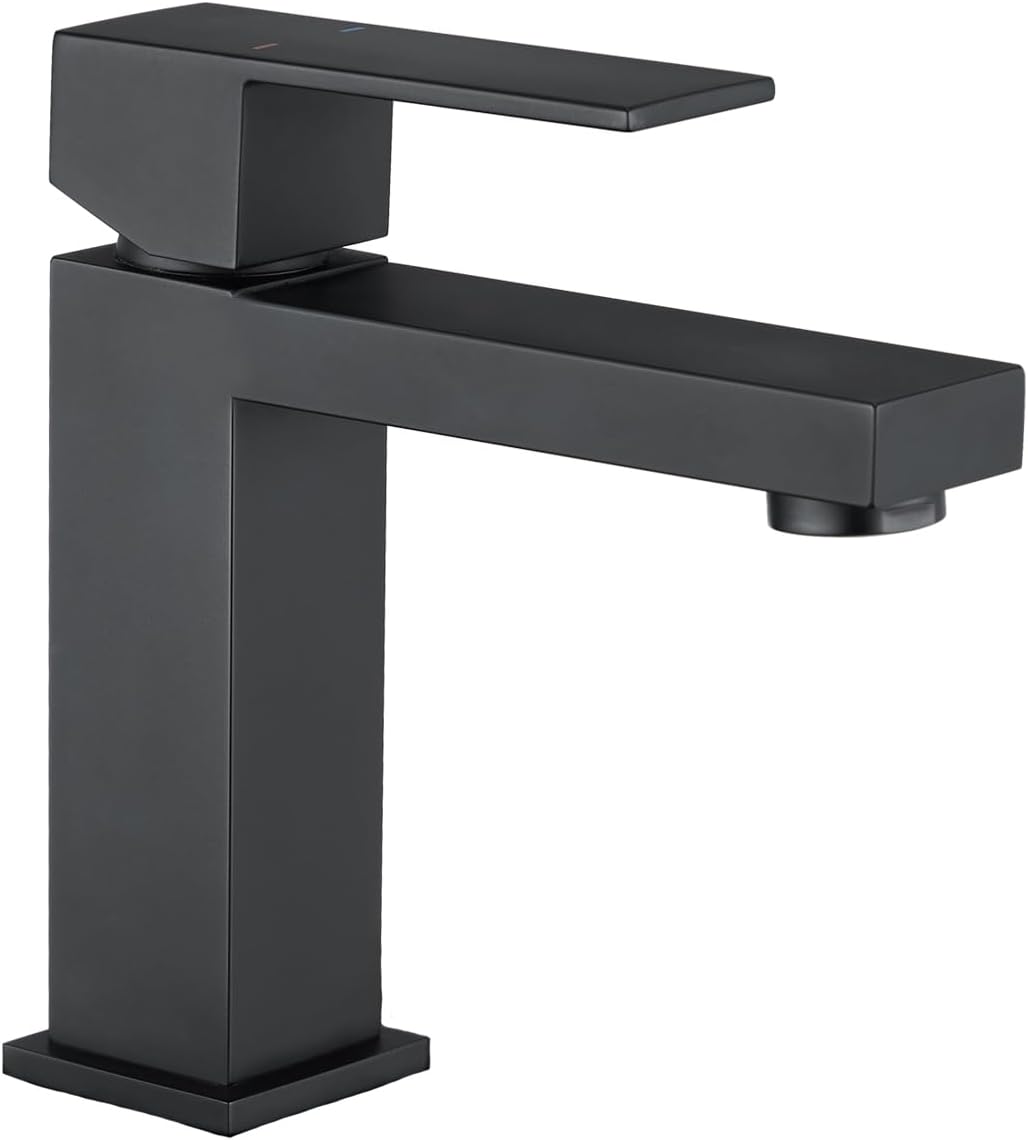 Bateria umywalkowa łazienkowa z przelewem, jednouchwytowa, kwadratowa, ze stali nierdzewnej, mieszacz łazienkowy