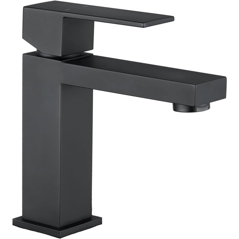 Bateria umywalkowa łazienkowa z przelewem, jednouchwytowa, kwadratowa, ze stali nierdzewnej, mieszacz łazienkowy