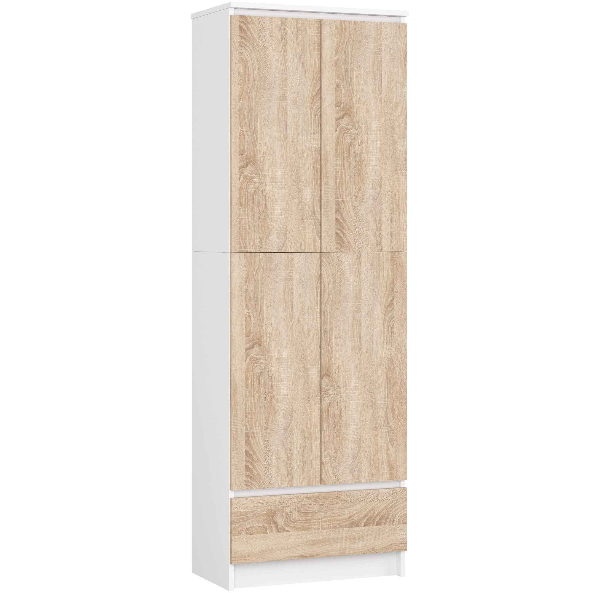 Regał AKORD R60 Biały 60 cm 2 drzwi 1 szuflada kolor Dąb Sonoma mat 4 półki 60x35x180 cm