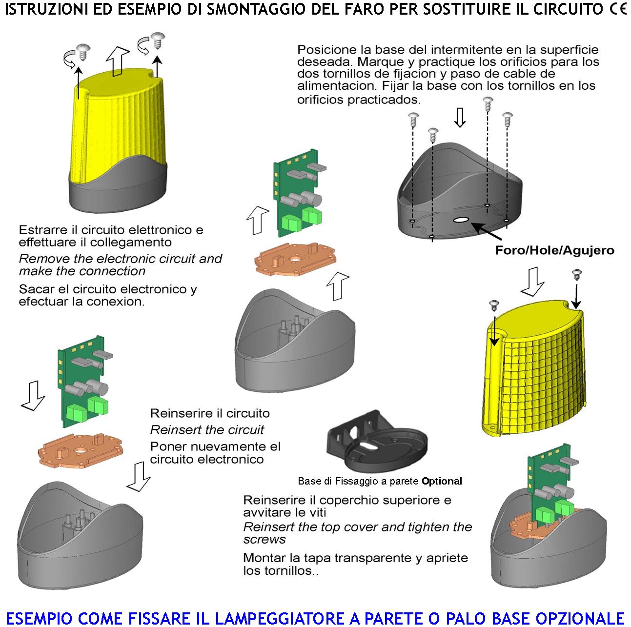 Faro 12 Led 4 File Selezione Luce Fissa Oppure Lampeggiante 60 Cicli al Minuto Alimentazione 12 Vcc 24/230 Vac Con Base da Parete Uso Come Monitore su - 3
