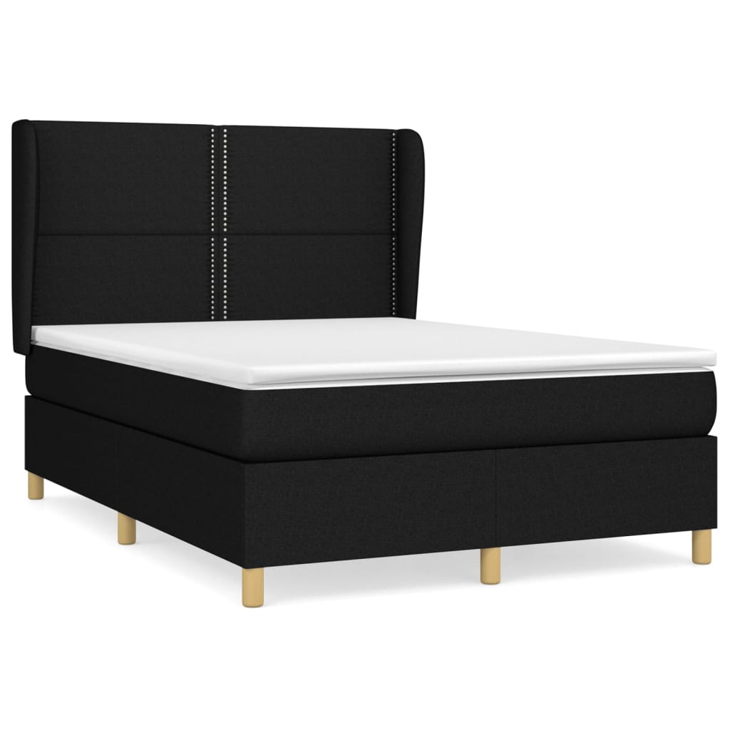 Maison Exclusive - Sommier à lattes de lit avec matelas Noir 140x200 cm Tissu - 2