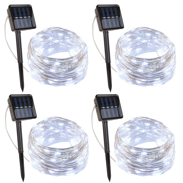 4Pcs 10 m 100 LED 8 Modes Solar Lighting Garland Zewnętrzna wodoodporna świąteczna girlanda do dekoracji ogrodu - białe światło