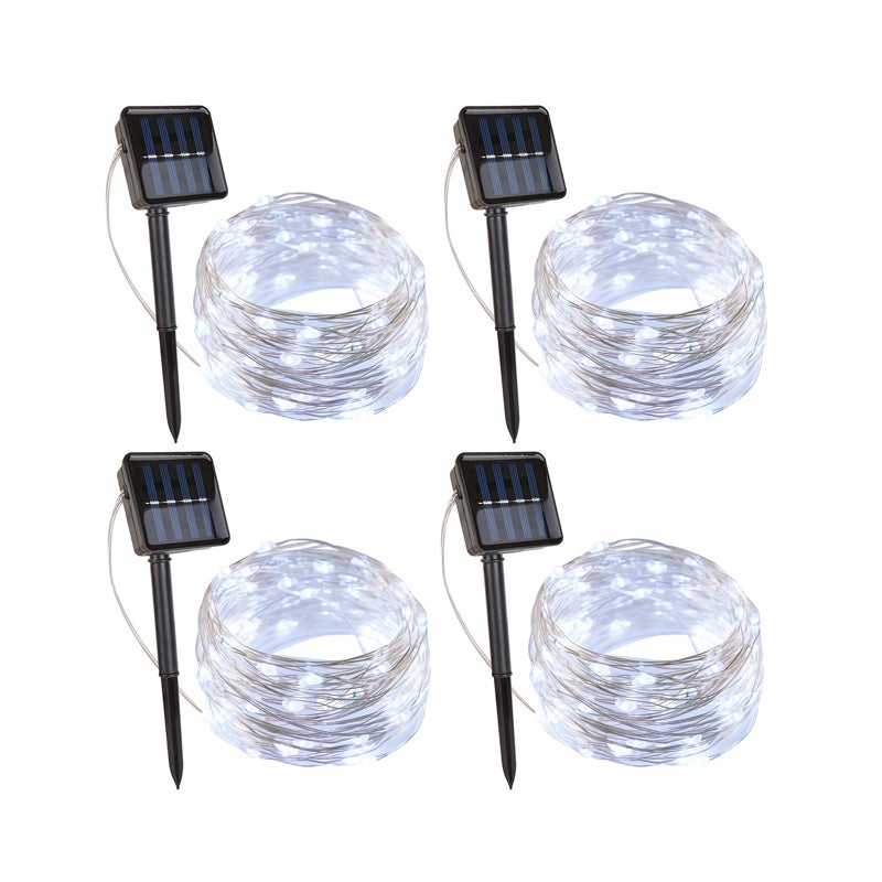 4Pcs 10 m 100 LED 8 Modes Solar Lighting Garland Zewnętrzna wodoodporna świąteczna girlanda do dekoracji ogrodu - białe światło