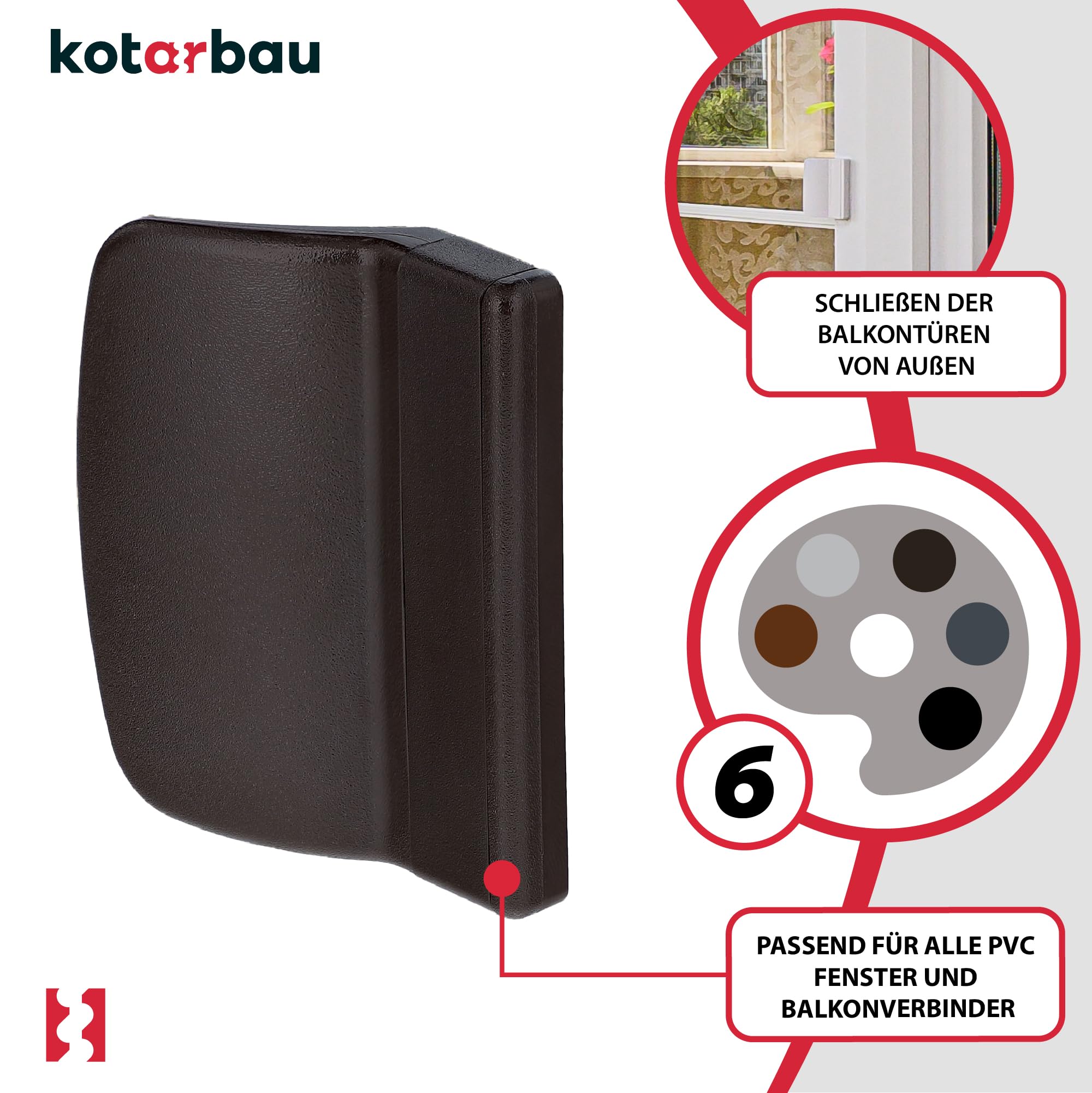 Poignee de Baie Vitree Coulissante - PVC - Brun - Poignee Porte Fenetre PVC - Montage Facile - Durable KOTARBAU - 4