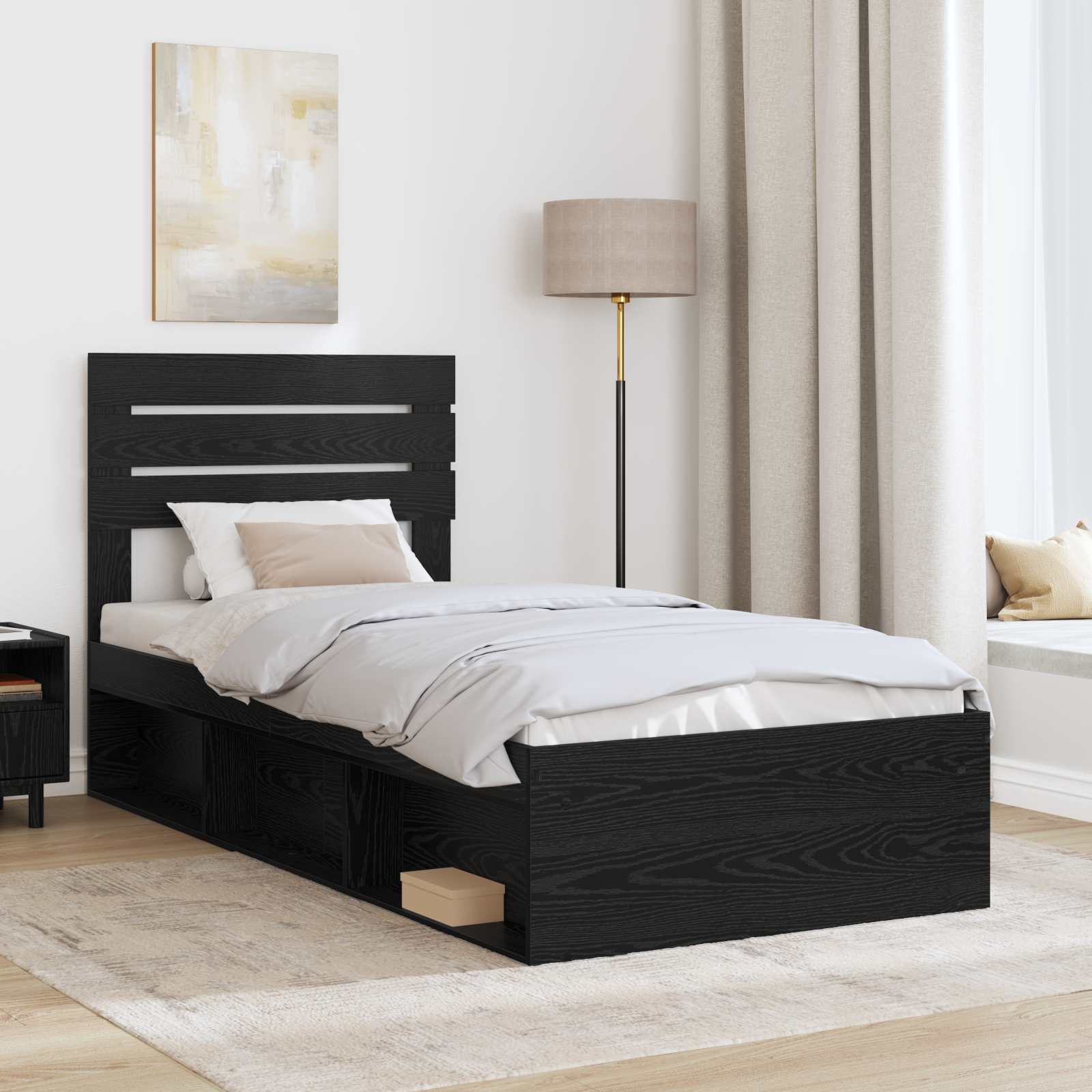 Cadre de lit chêne noir en pin massif pour la chambre, 75 × 190 cm - 3