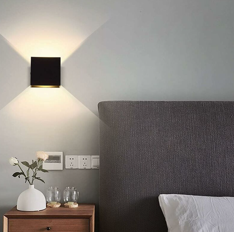 sztuka nowoczesna aluminiowa lampa ścienna LED kwadratowa czarna lampa ścienna 10 x 10 x 5 cm do wewnątrz lub na zewnątrz salonu, sypialni, korytarza, - 4