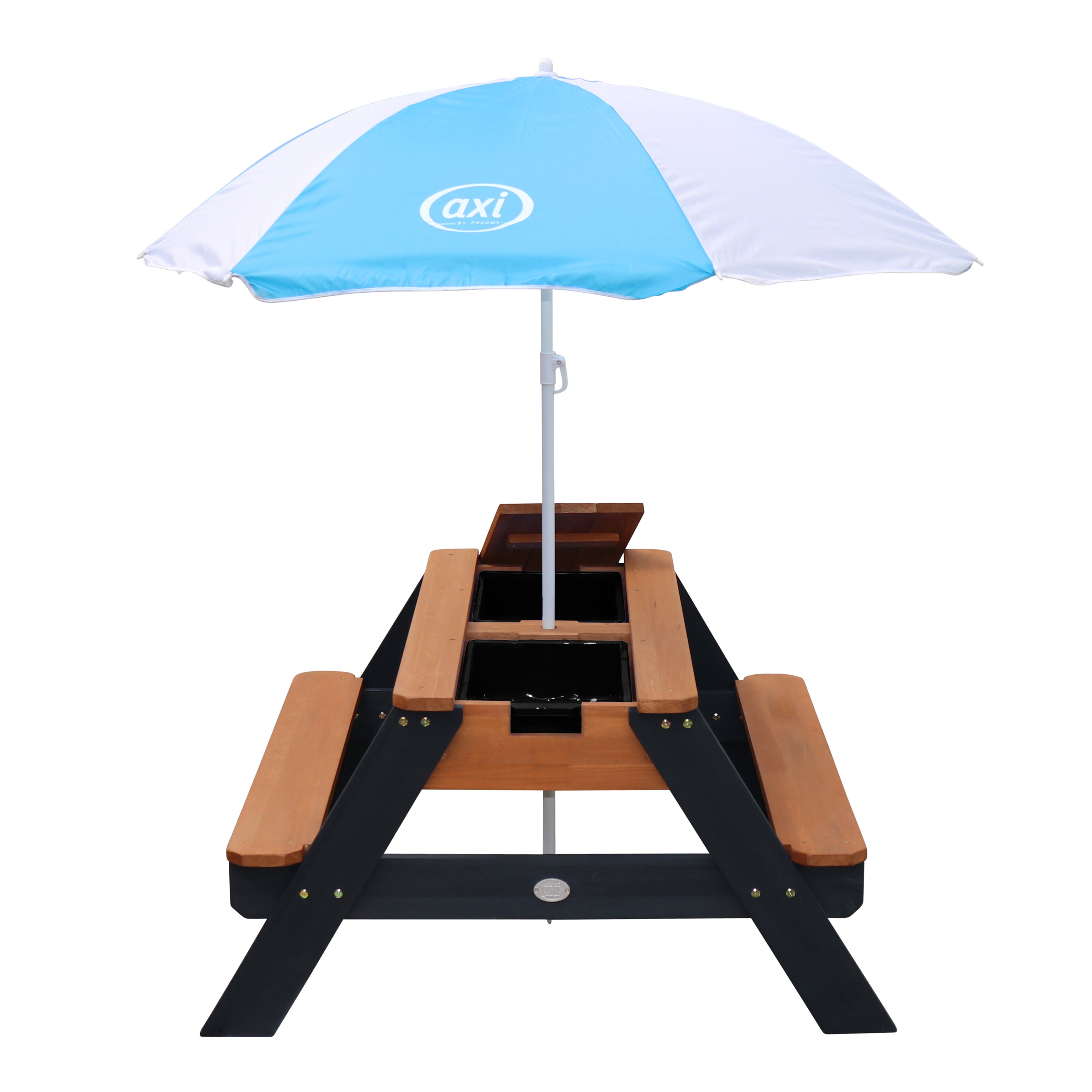 Axi Nick Table Sable Et Eau / picnic Avec Parasol En Bois Marron Et Gris | 95 X 97 X 48 Cm | Avec Couvercle, Boîtes De Rangement & Parasol | Extérieur - 2
