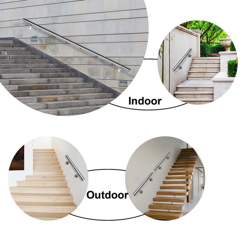 Rampe Escalier 2 Supports Muraux , Main courante Rampe d’escalier acier 304 inoxydable, intérieur&extérieur, 50cm - 5