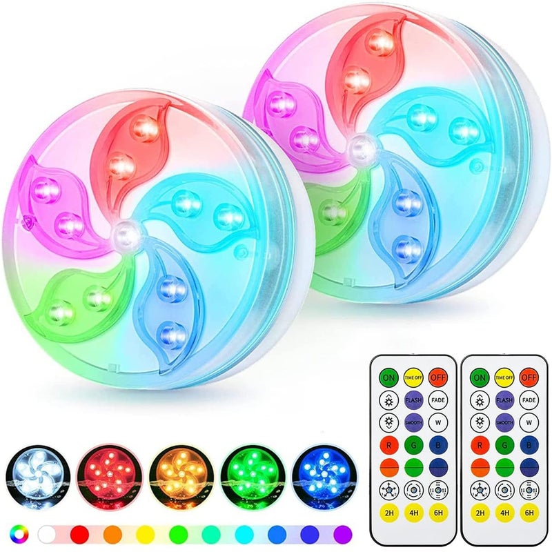 Zestaw 2 podwodnych lamp LED, lampy LED do basenu z pilotem i przyssawką, nastrojowe światła LED RGB do stawu, ogrodu i basenu