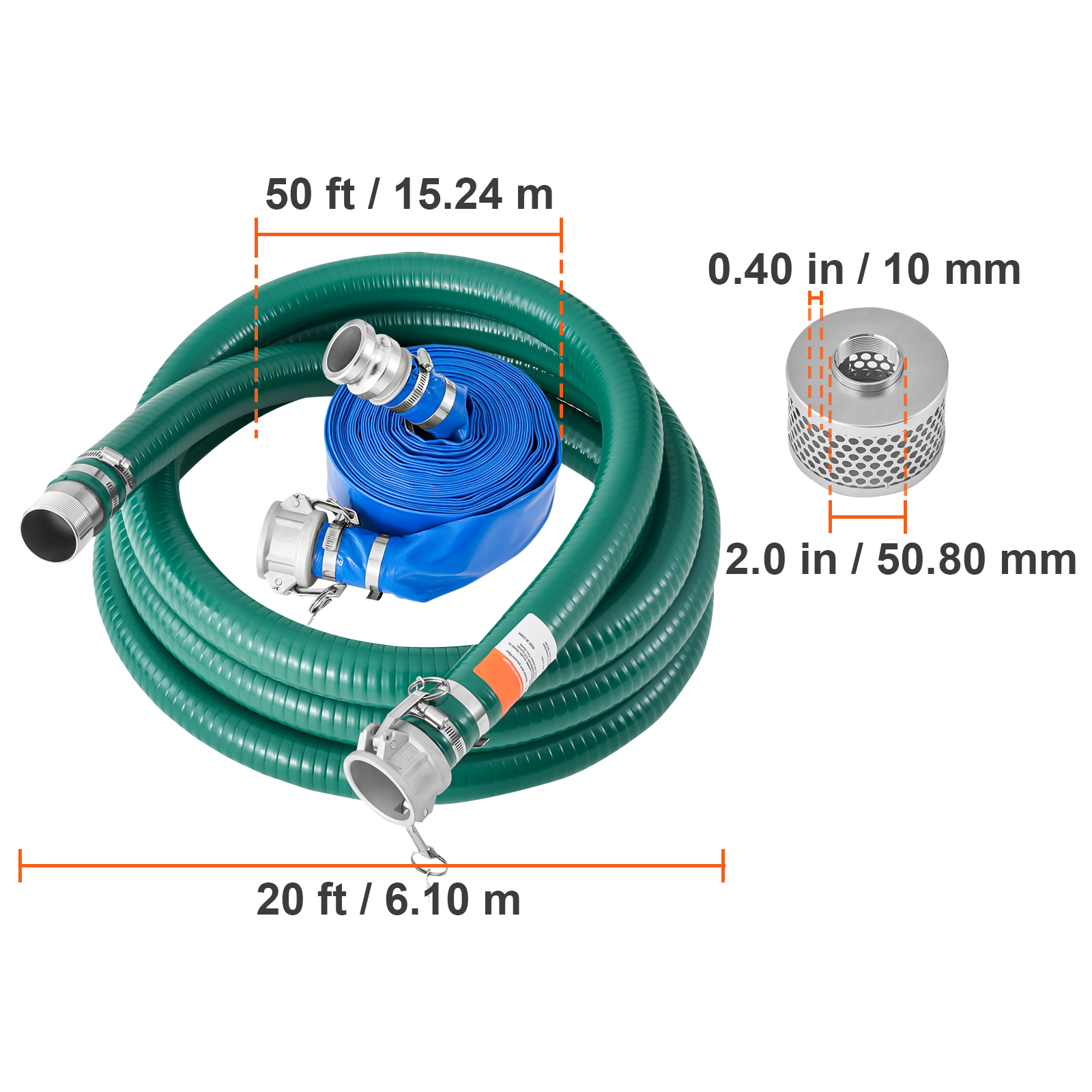 Valvola Irrigazione 2 Tubi Di Scarico PVC Blu Da 50 Piedi (15 M) - Diametro 2", Con Raccordi Camlock, Per Pompe Tubi Scarico PVC Blu 50 Piedi - Foto 12