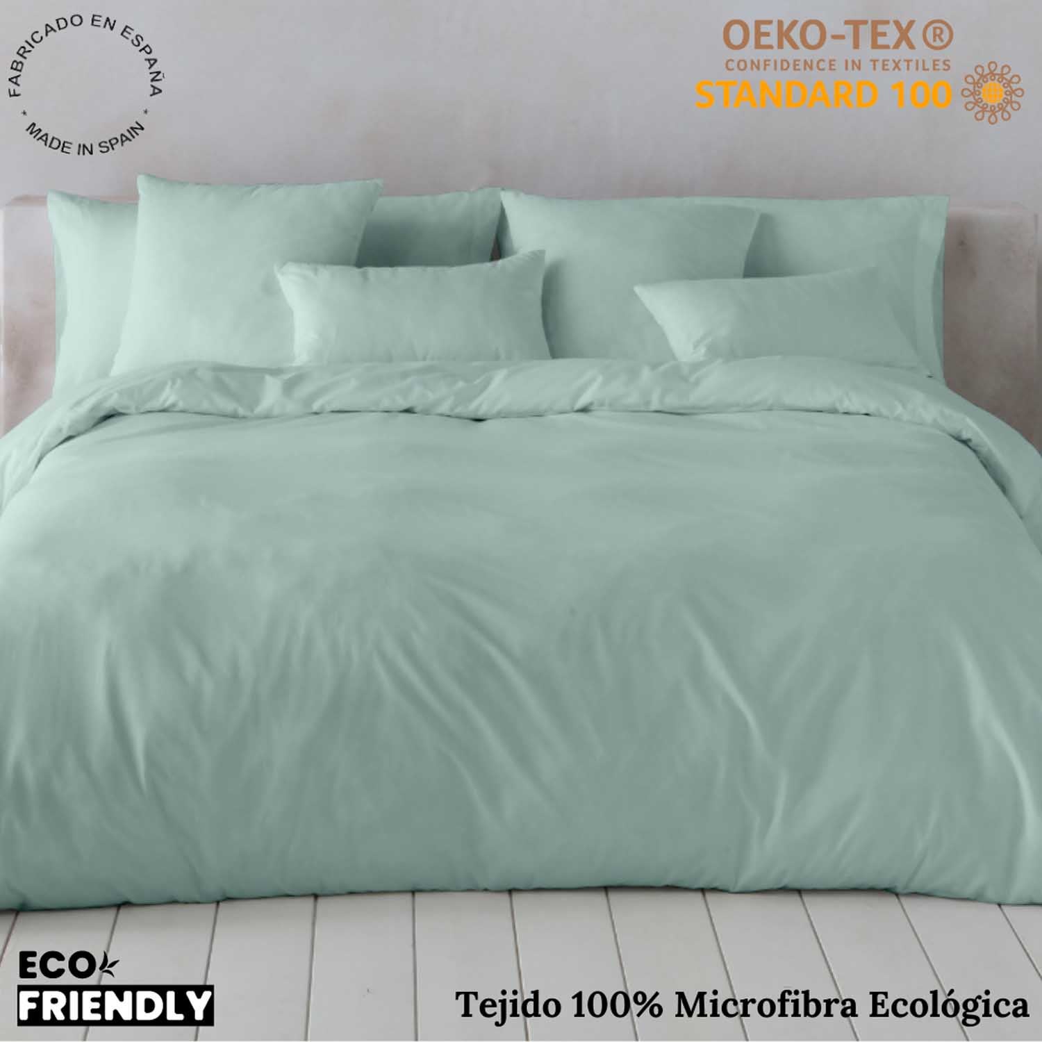 ICEHOME - Housse de couette 3 pièces 180 - Microfibre polyester - 2 Taies d'oreiller incluses - Fabriqué en Espagne - VERT CLAIR - 2