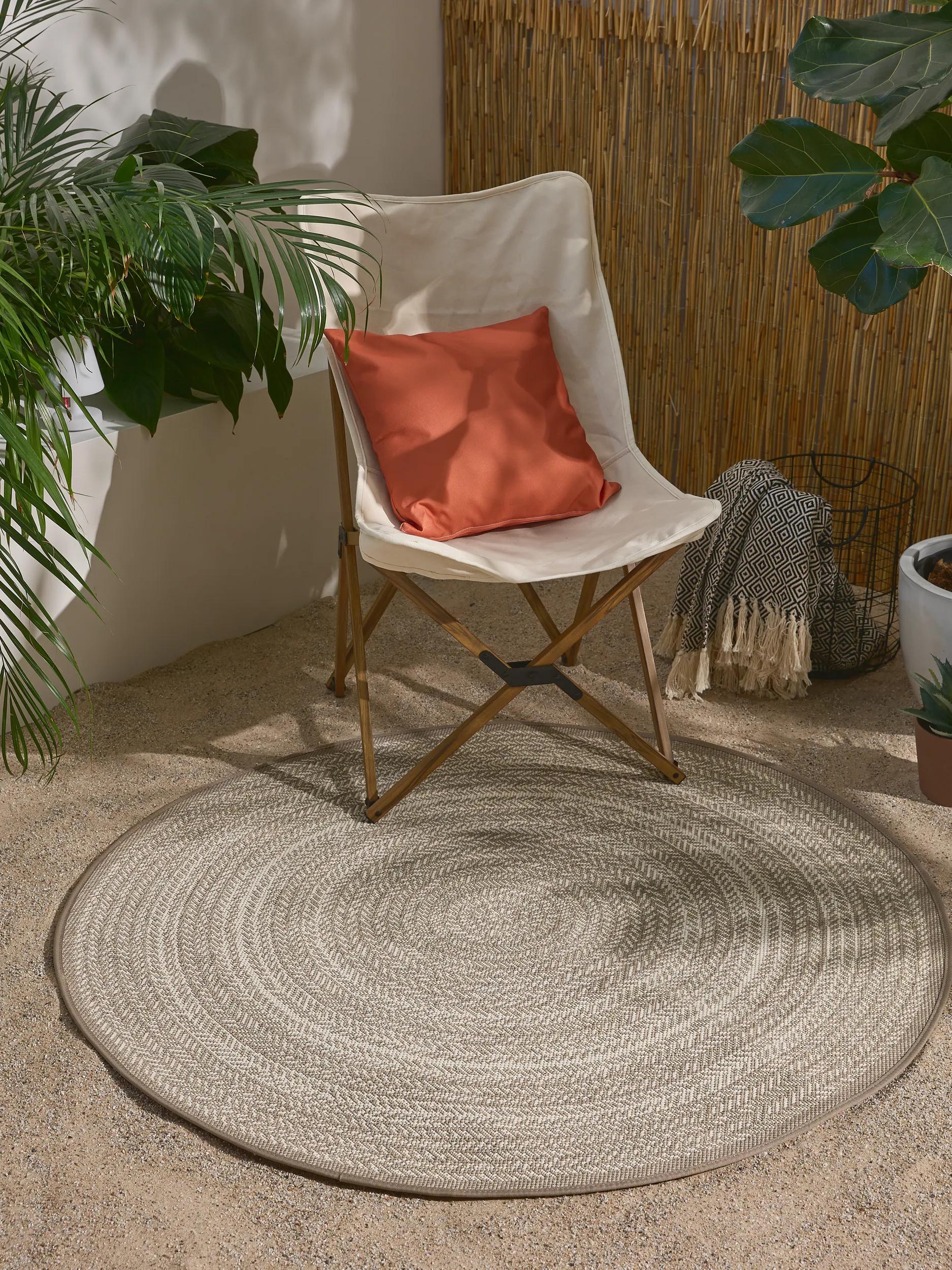 BENUTA - Tapis d'extérieur & intérieur rond Metro crème/taupe ø 120 cm rond - 2