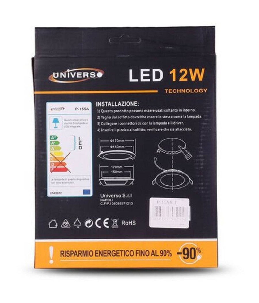 Trade Shop - Pannello Led Slim 12w Incasso Rotondo In Pvc Luce Caldo Naturale Freddo P155at - Bianco Caldo - - 2