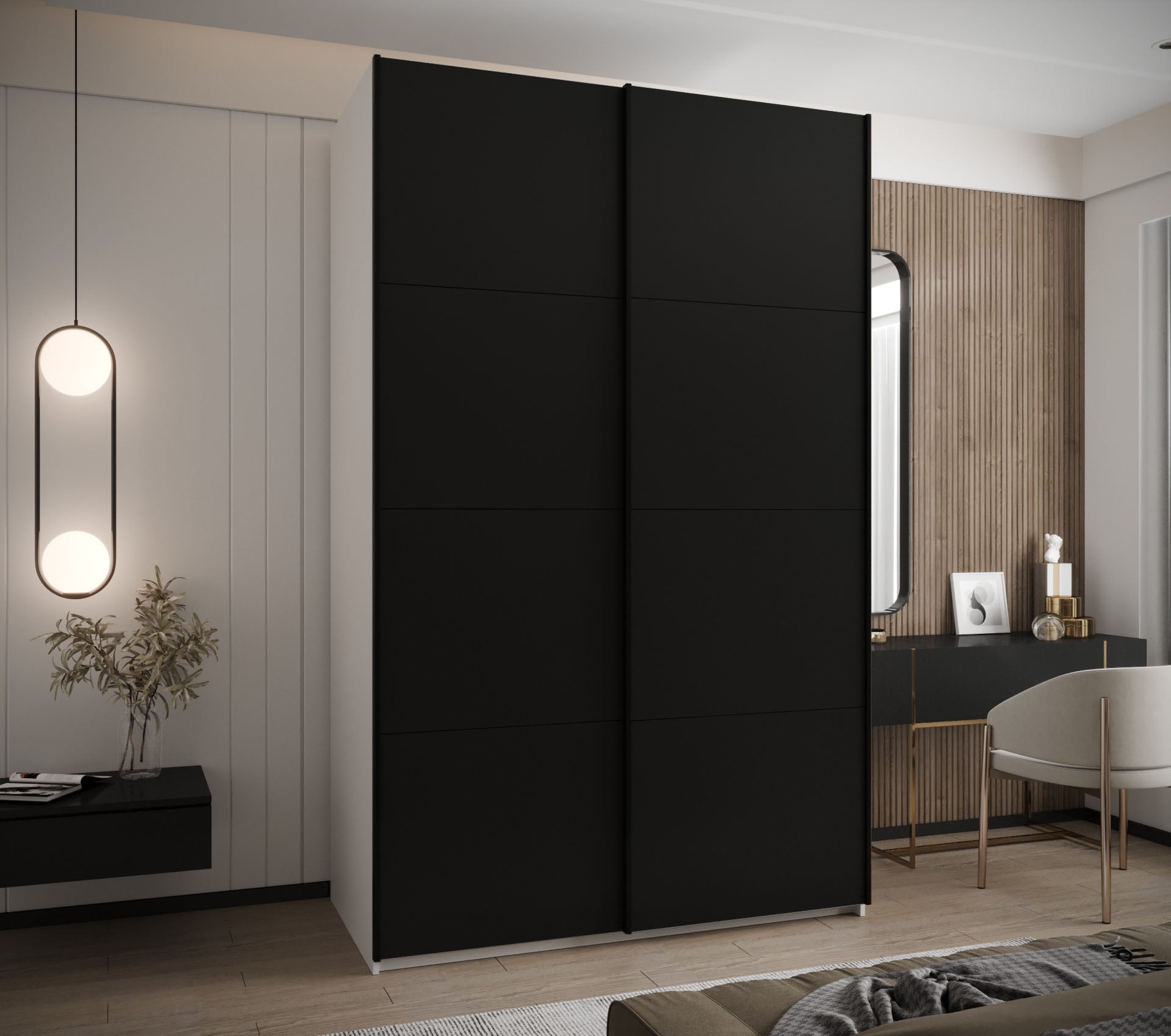 Szafa przesuwna wysoka Lux 1 150 x 64 x 245,5 cm biały + czarny + u. czarny - Abiks Meble - 2