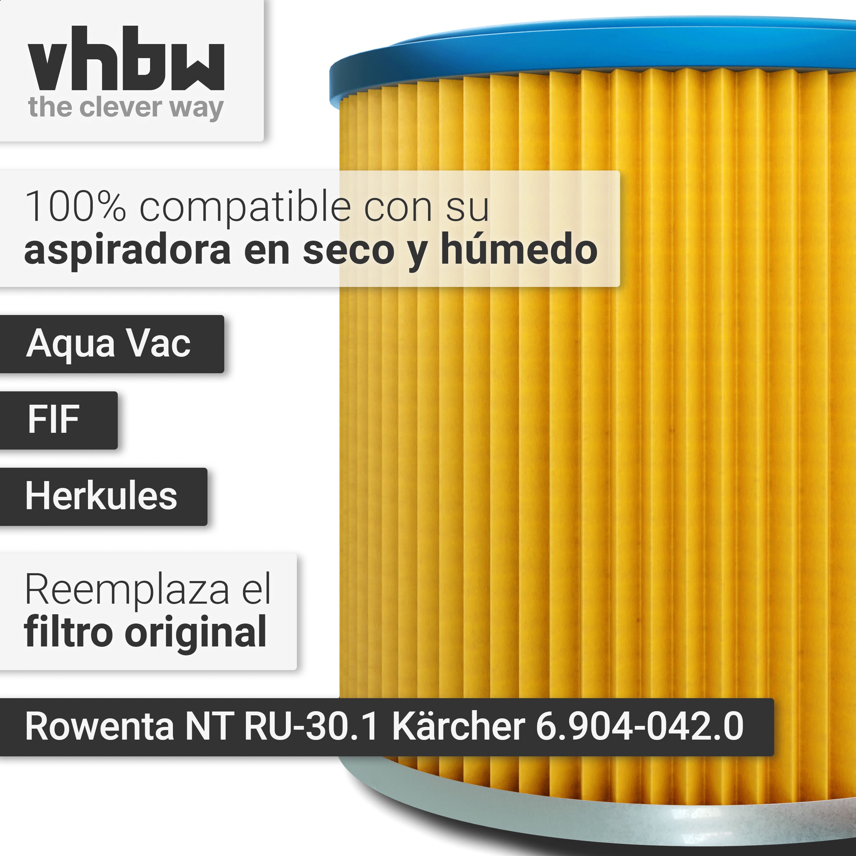 vhbw 1x filtre plissé compatible avec Lavor 3.752.0032, GBX 22, GBX 32, GN 22, GNX 22, GNX 32 Nilo aspirateur - bleu / jaune - 6
