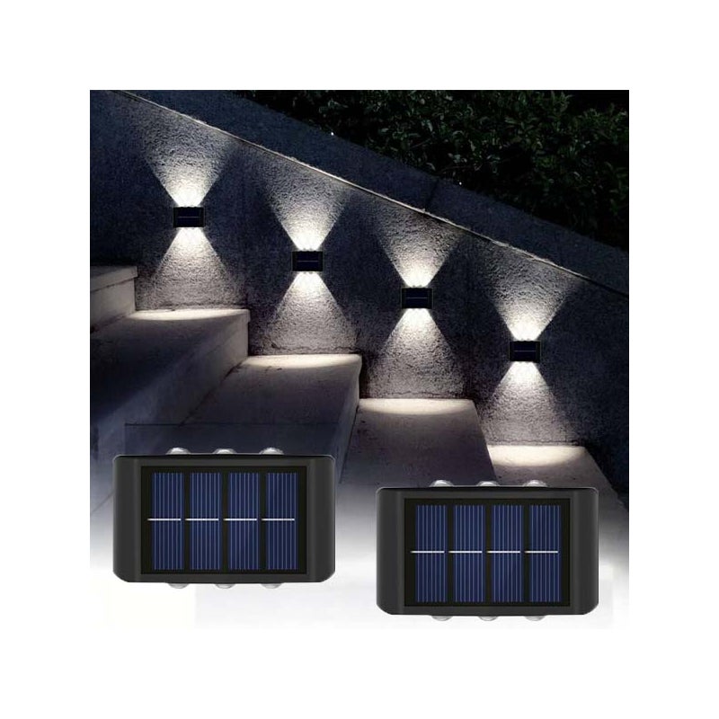 2x Solarna lampa ścienna - 6 LED, oświetlenie schodów, Oświetlenie schodów/ogrodu, wodoodporna, białe światło, idealna na taras/podwórko
